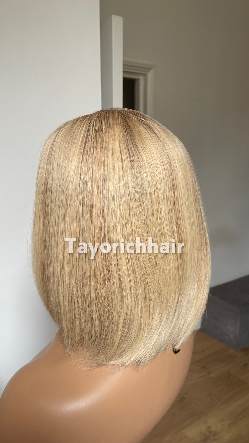 Glueless 12 Inch Blonde Bob Human Hair Wig - 150% Density, Silk Top European Virgin Hair
