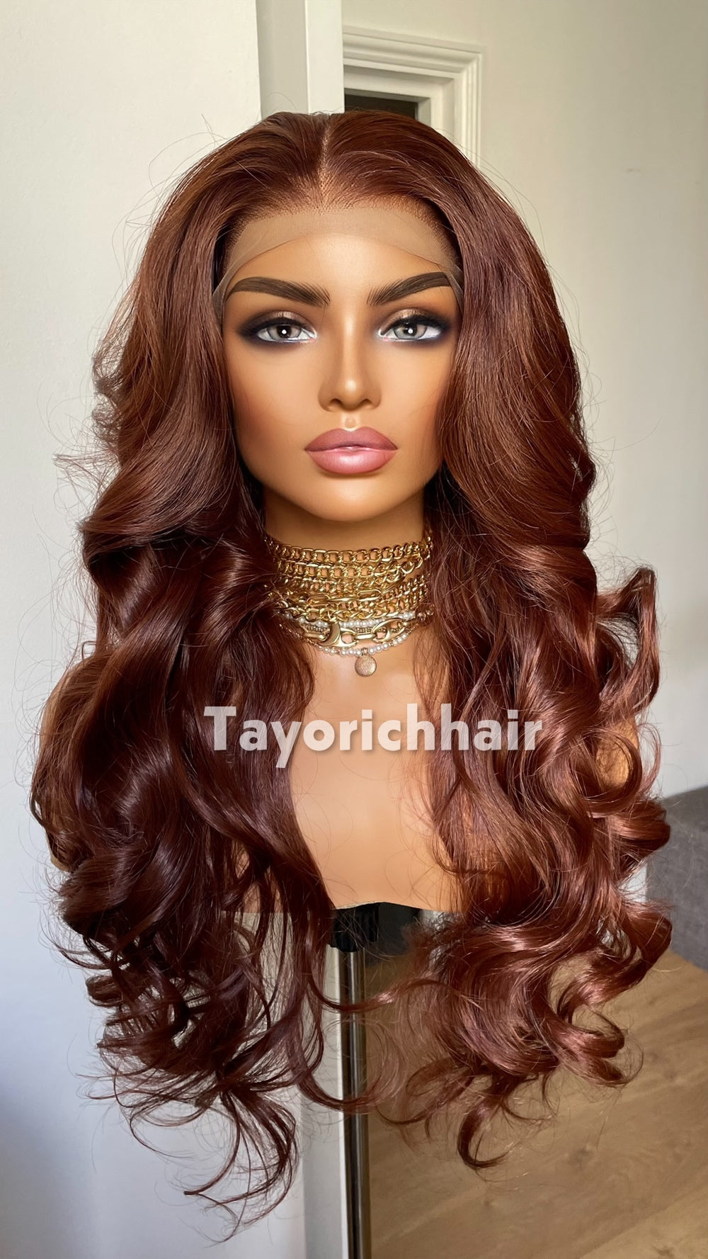 Reddish Brown Lace Front Wig | 24” Bouncy Waves | 13x6 Lace| Tayorichhair