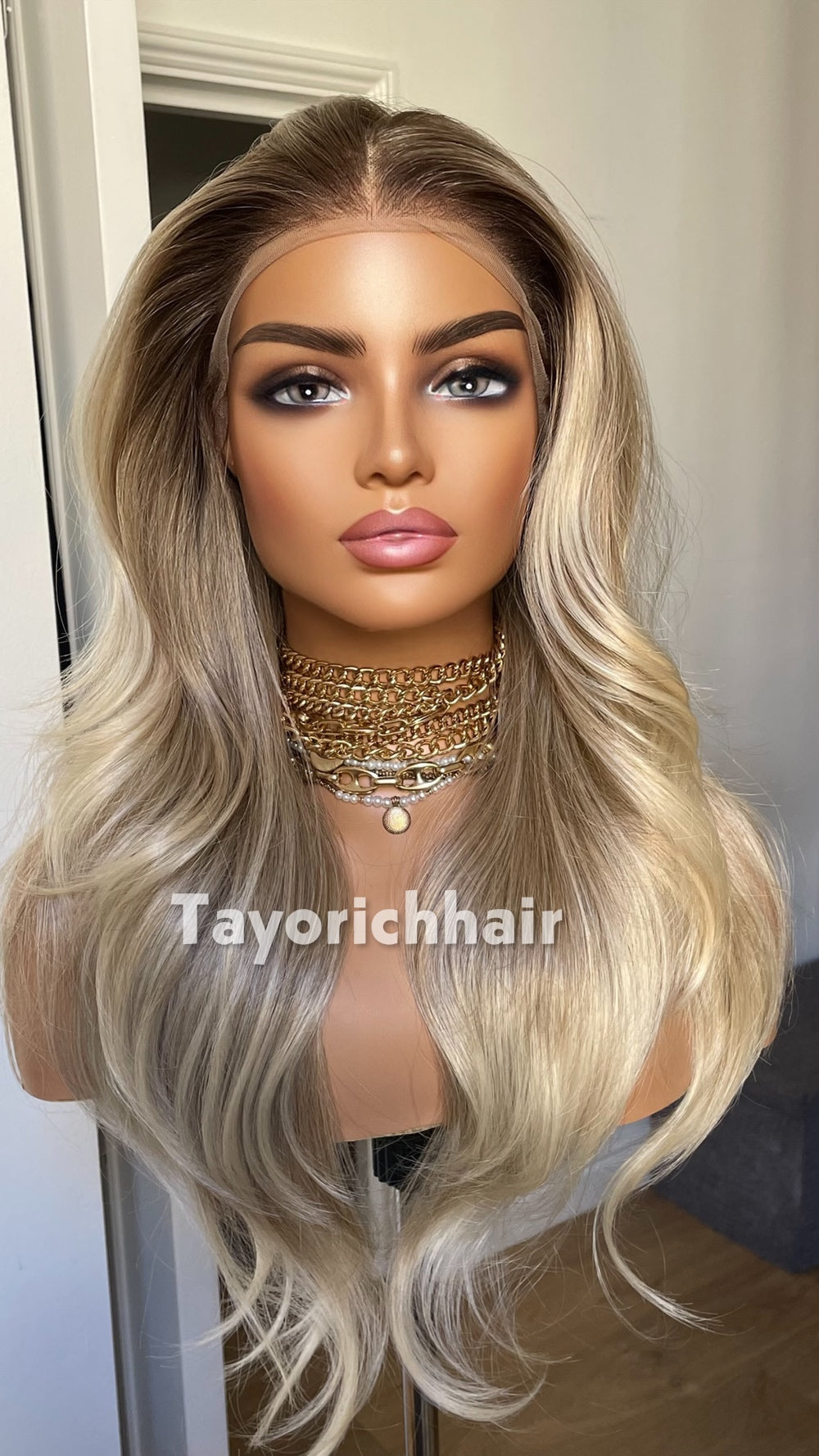Medium Ash Blonde Wig with Soft Highlights | 22” Layered Wavy Lace Front Wig | Natural Looking Glueless Wig | Tayorichhair