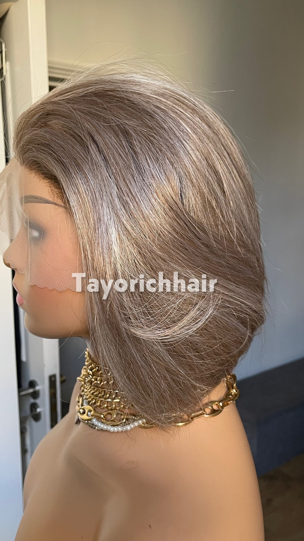 Grey Bob Wig | 10” Straight Heat-Safe Synthetic Lace Front Wig | Tayorichhair