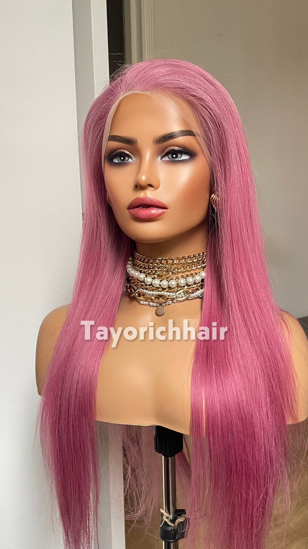 22-Inch Pastel Pink Straight Human Hair Wig – 13x4 Lace, 150% Density