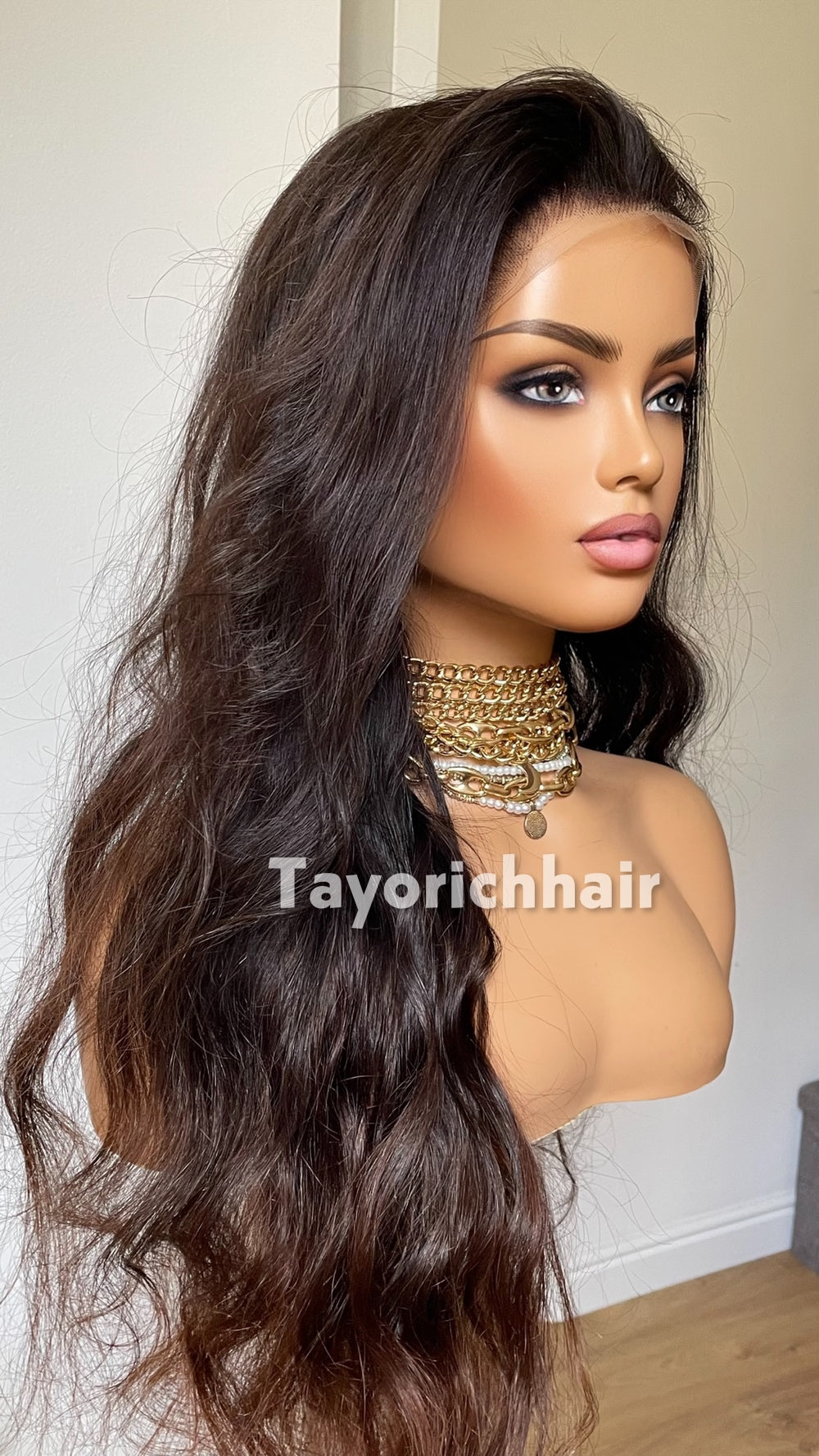 Ombre Black to Brown Human Hair Lace Front Wig | 24” Wavy HD Lace Wig | 13x4 Glueless Wig | 100% Human Hair | Tayorichhair