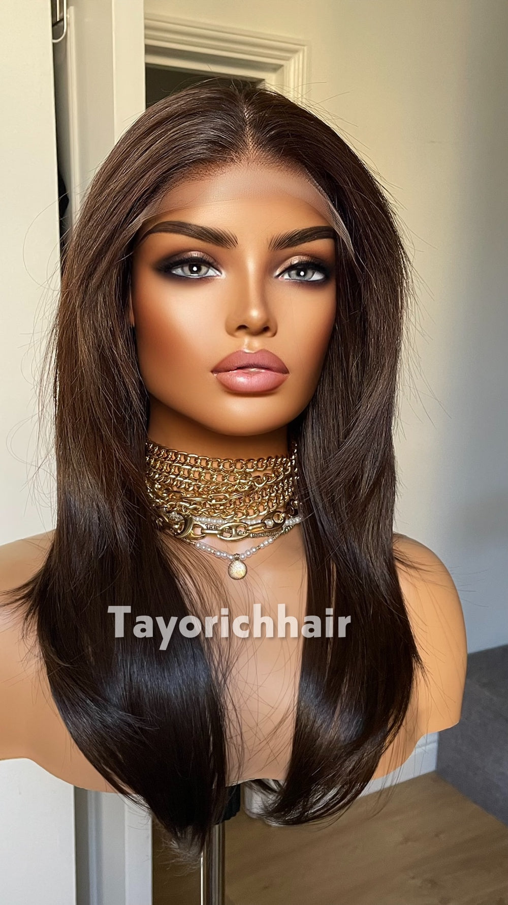 Dark Brown 18” Feathered Layer Wig | Lightweight Lace Front
