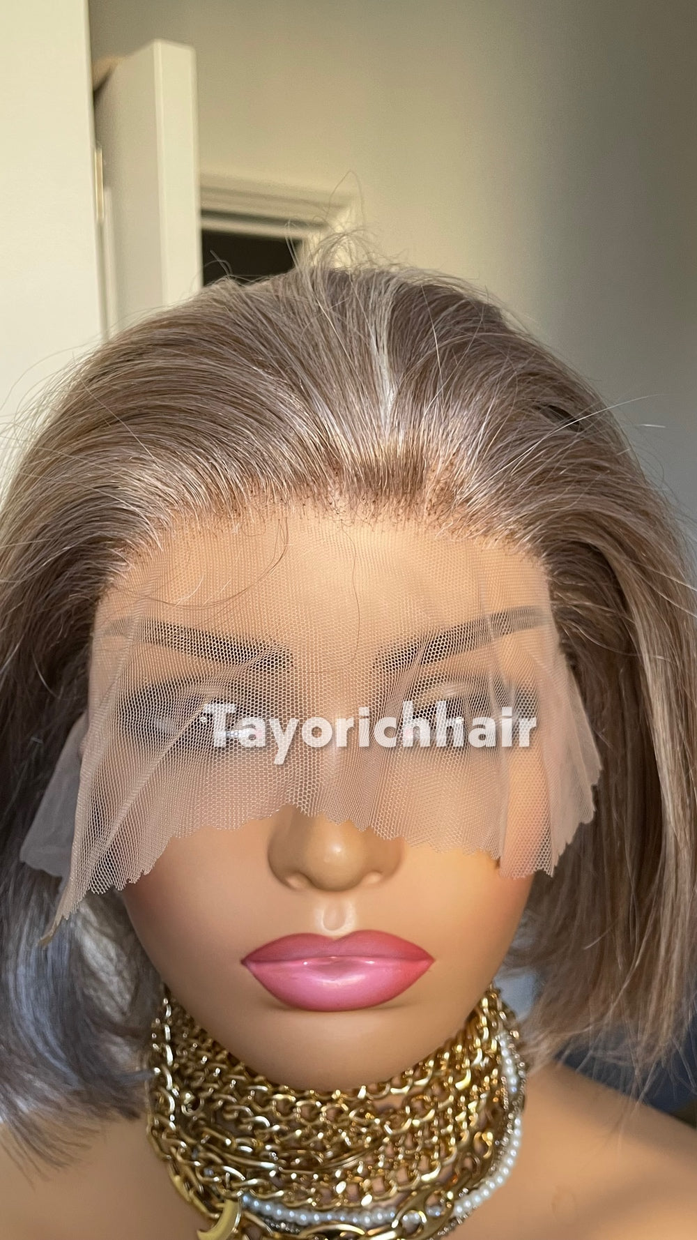 Grey Bob Wig | 10” Straight Heat-Safe Synthetic Lace Front Wig | Tayorichhair