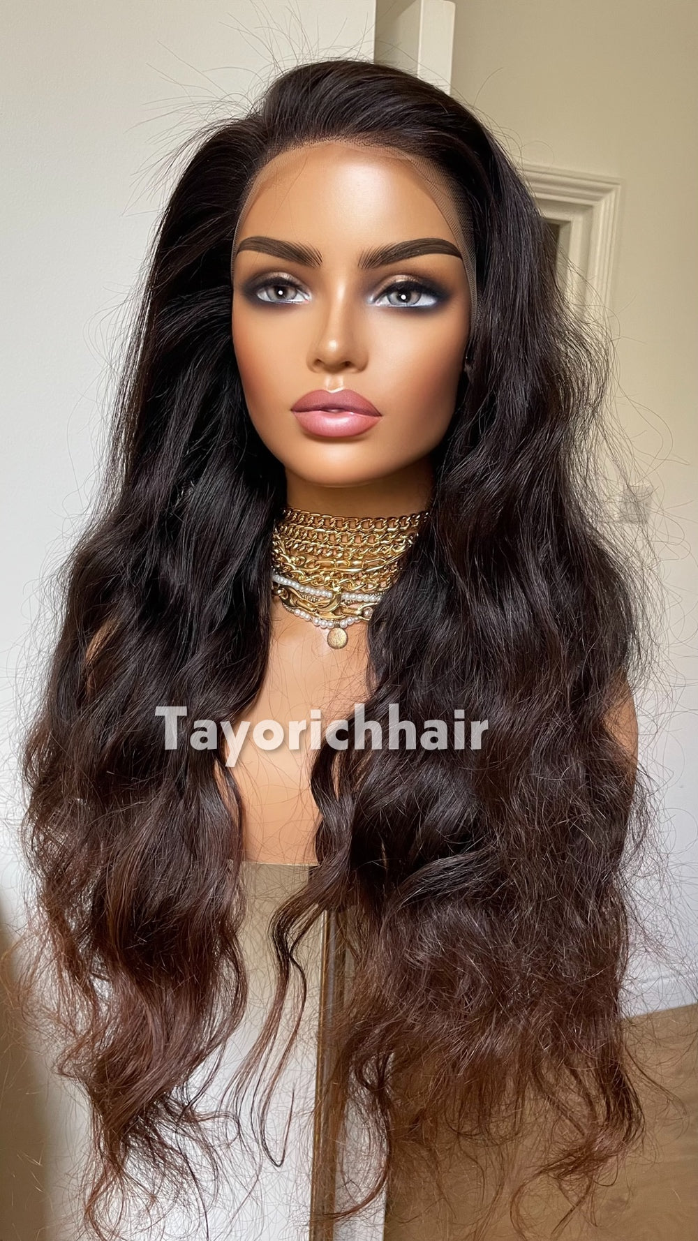 Ombre Black to Brown Human Hair Lace Front Wig | 24” Wavy HD Lace Wig | 13x4 Glueless Wig | 100% Human Hair | Tayorichhair