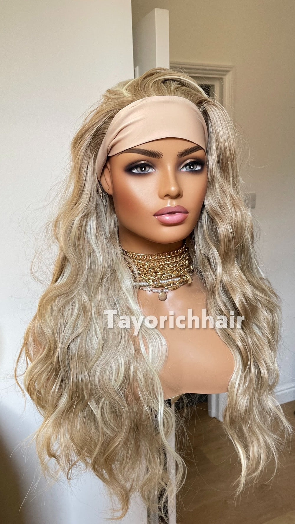 Ponytail Gym Wig With Band / Exercise Wig/ Workout Blonde Wig With Head Band/Heat Safe Synthetic Curly Wig For Running And Daily Workout