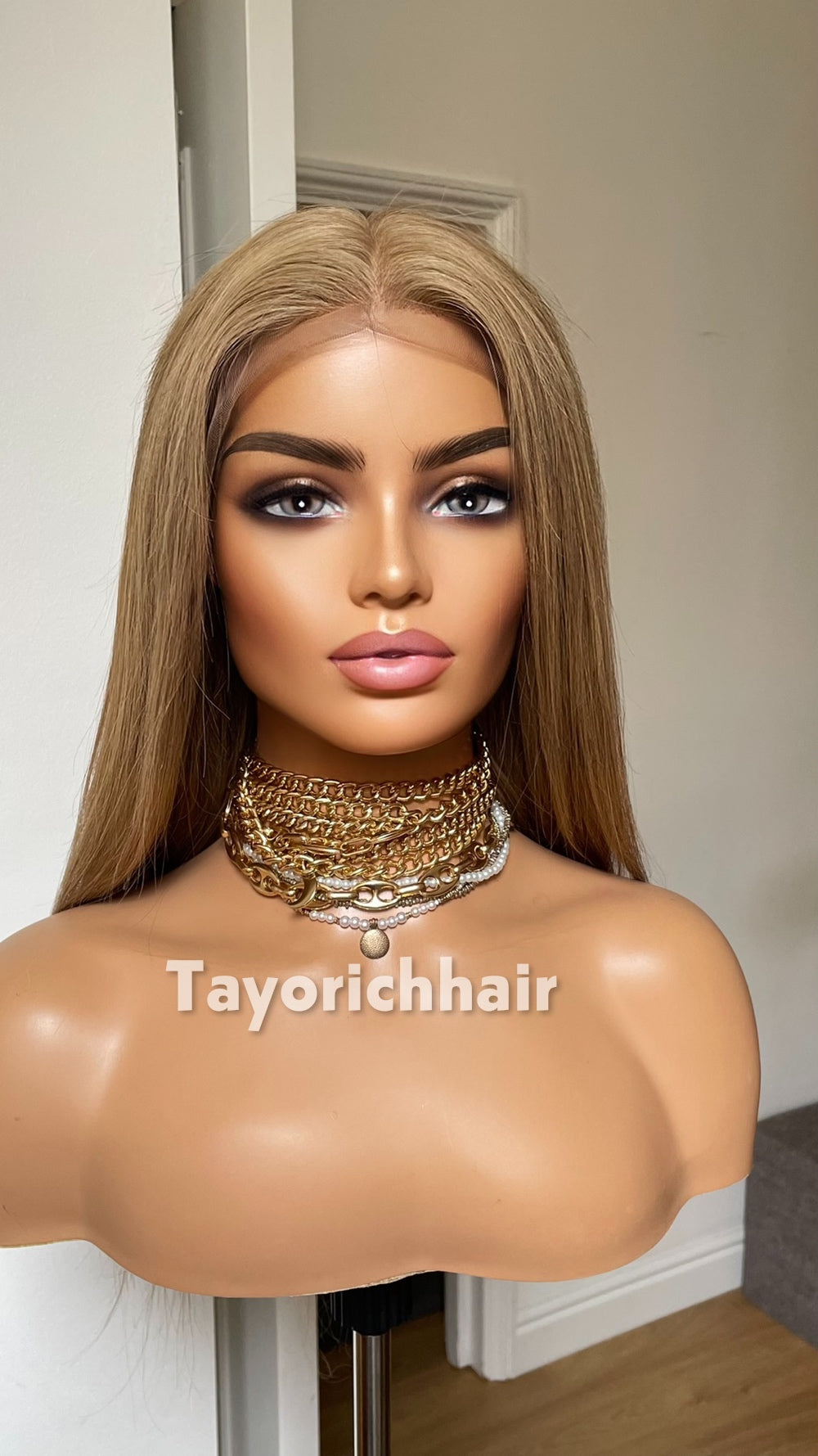 Golden Ash Blonde Human Hair Wig | 18” Straight