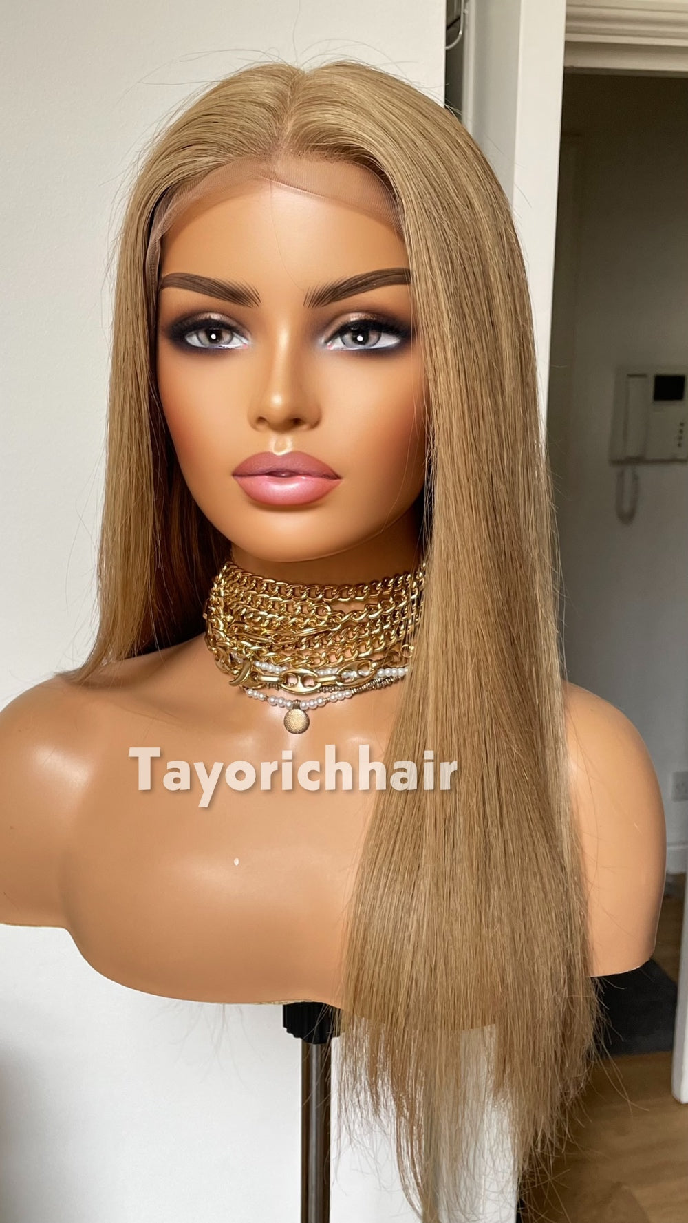 Golden Ash Blonde Human Hair Wig | 18” Straight
