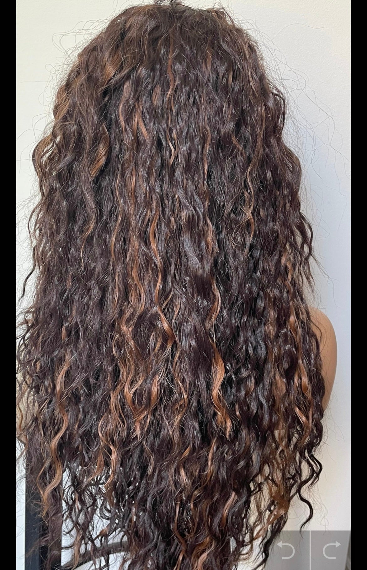 Brunette Dark Brown Curly Synthetic Wig With Highlights