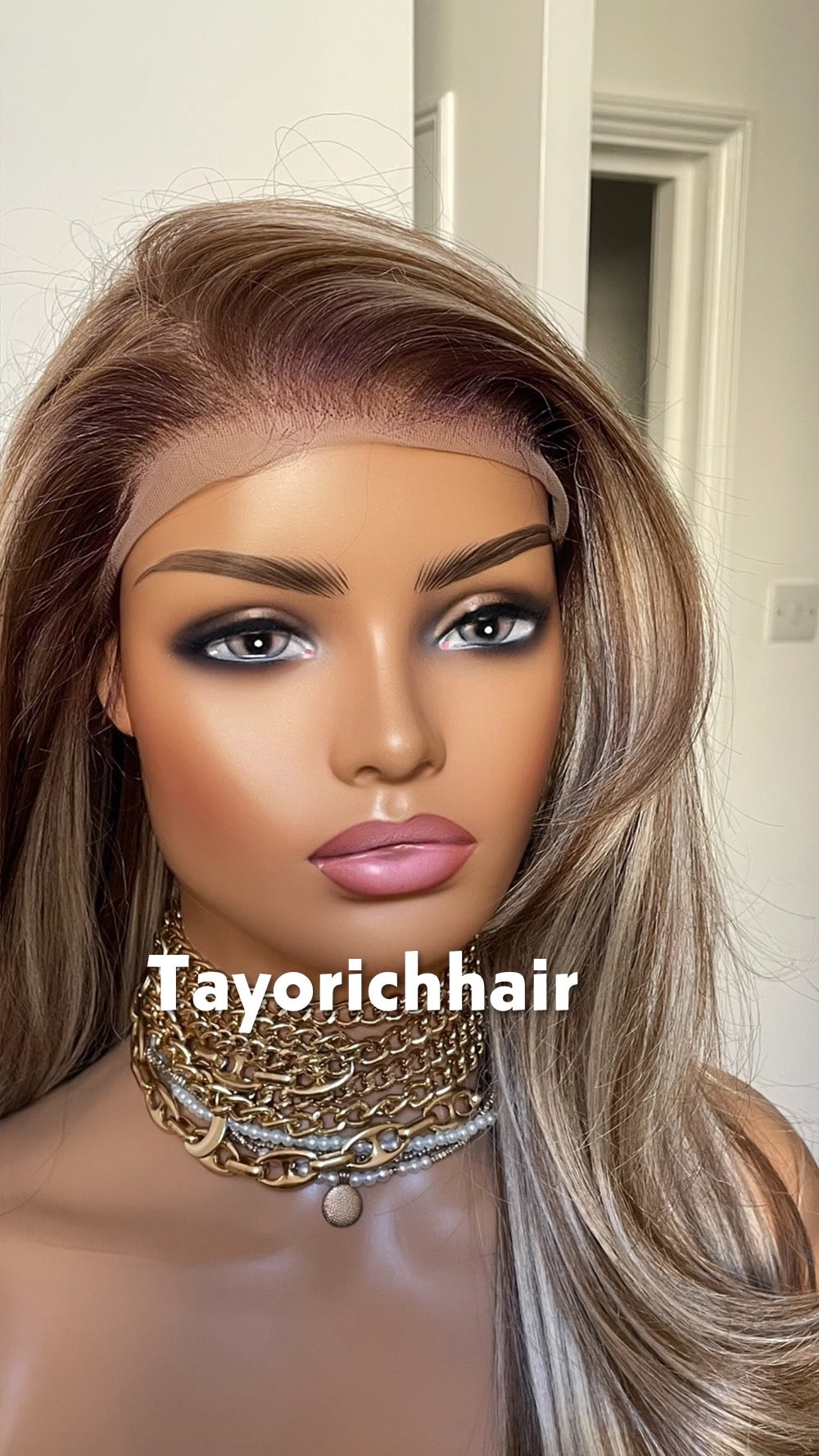 Mixed Blonde And Brown Lace Front Wig; Layered 24 Inch, Pre Plucked Hairline