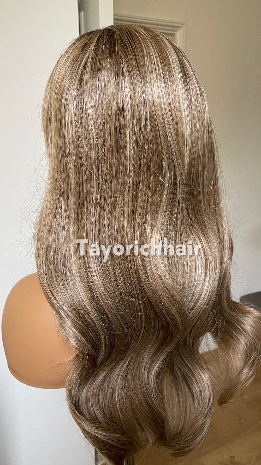 Dark Ash Brown 22” Wavy Wig | Platinum Highlights & 13x4 Lace