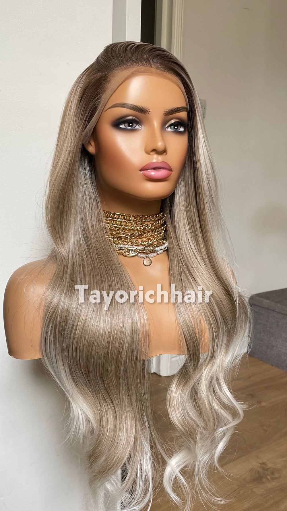 Dark Ash Blonde Wig With Highlights; Heat Safe Synthetic