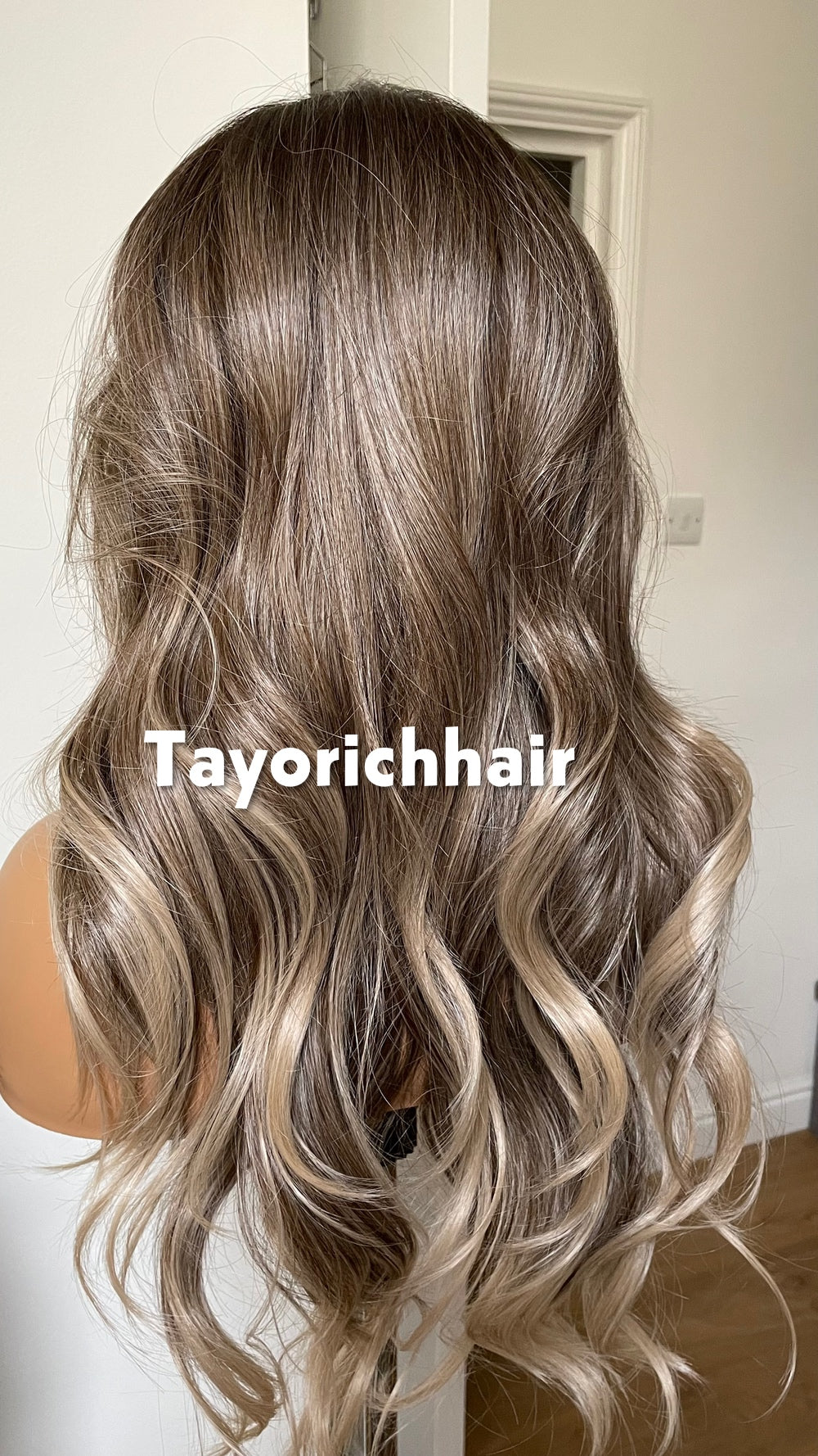 Tayorichhair 20" Dark Ash Blonde Wavy Synthetic Wig – 13x4 Transparent Lace, Glueless Money Piece Highlights (150% Density)