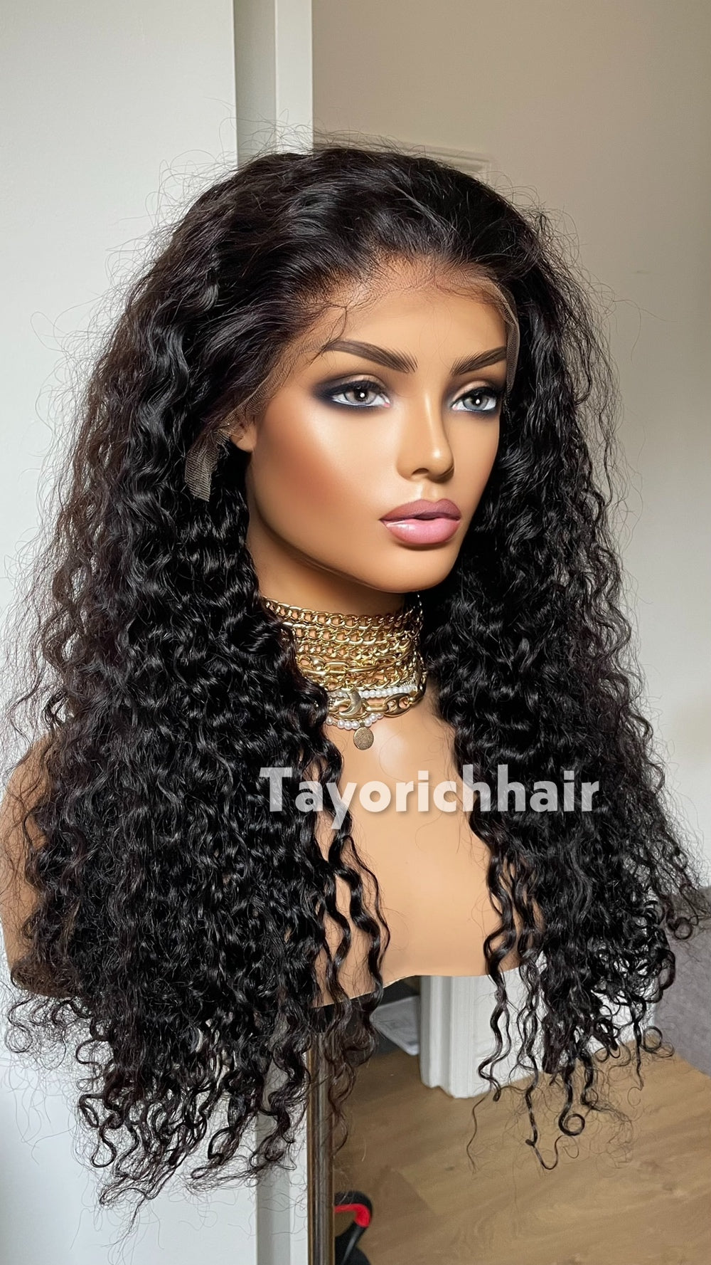 24" Wet and Wavy Curls HD Lace Human Hair Wig - 180% Density 1B Natural Black | Medical & Beauty