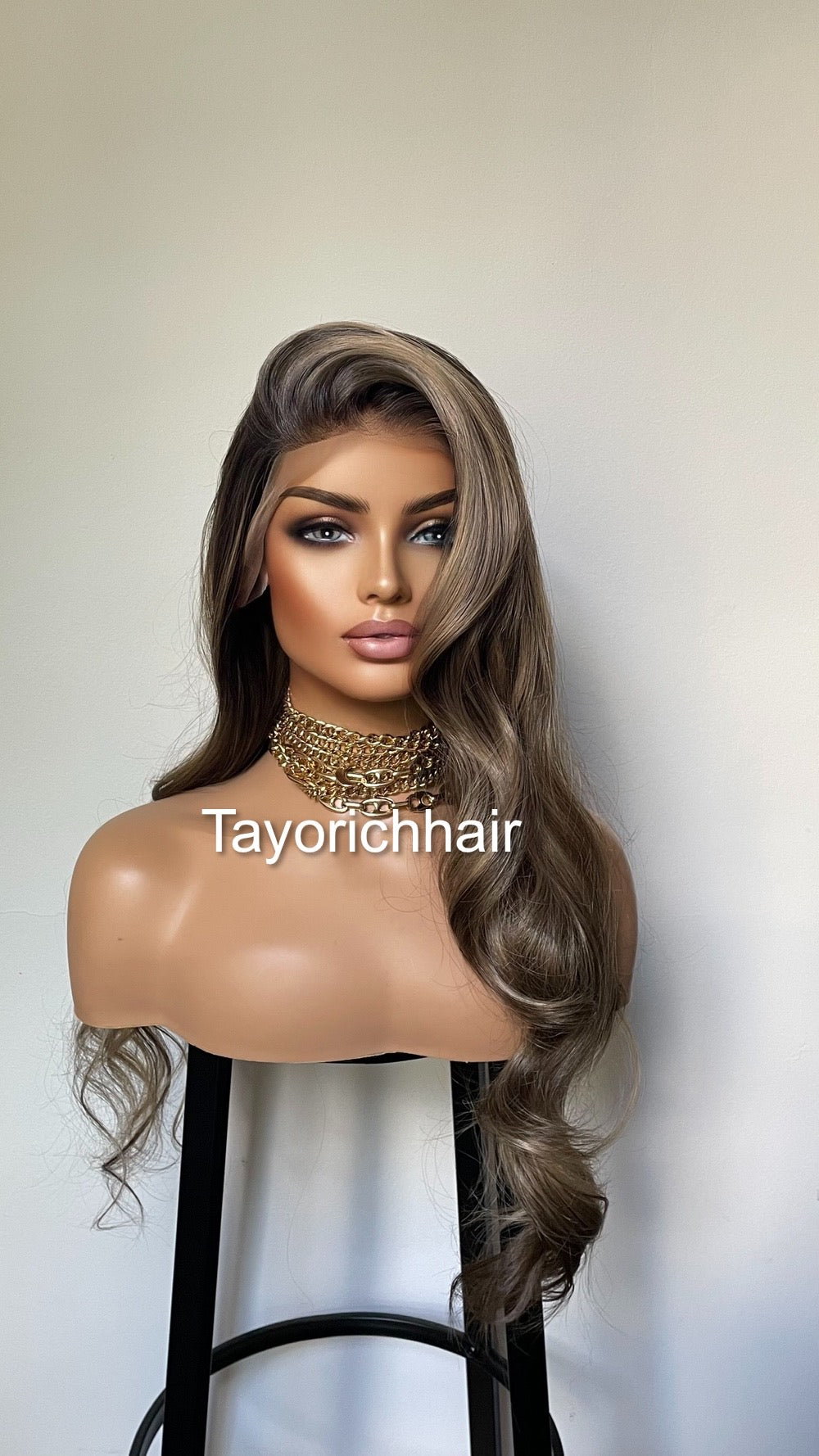 Money Piece Black And Ash Blonde Mix 13x4 Wide Lace Front Wig/Realistic Pre Plucked Hairline/ Layered 24 Inches Wig For Women/Synthetic Wigs