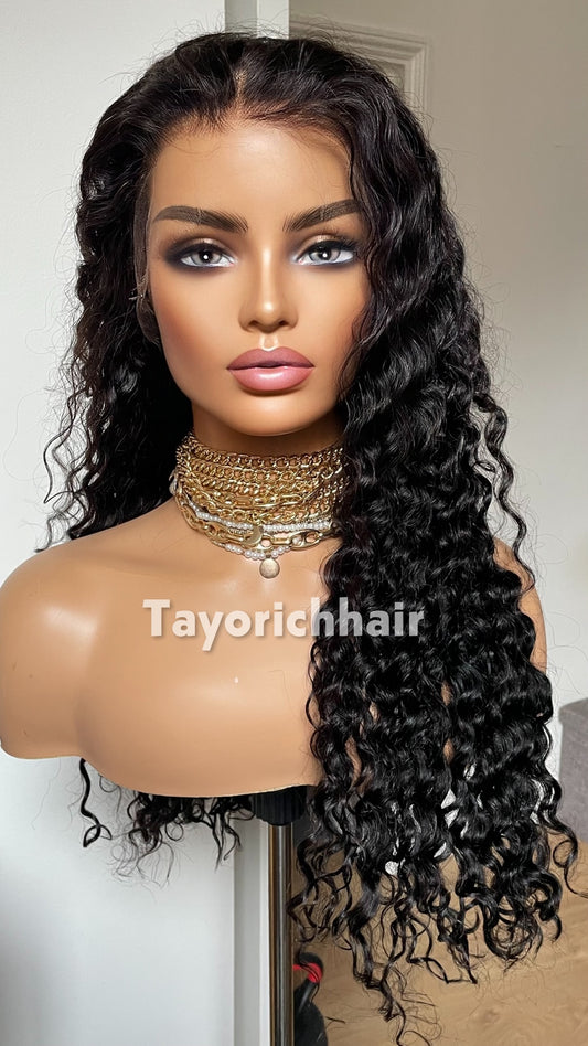 TayoRichHair 13x6 HD Lace Front Exotic Deep Curl Wig – 100% Soft Human Hair (24 Inch, 180% Density, Color 1B, Small/Medium Cap, Firm Hold Glueless Fit)