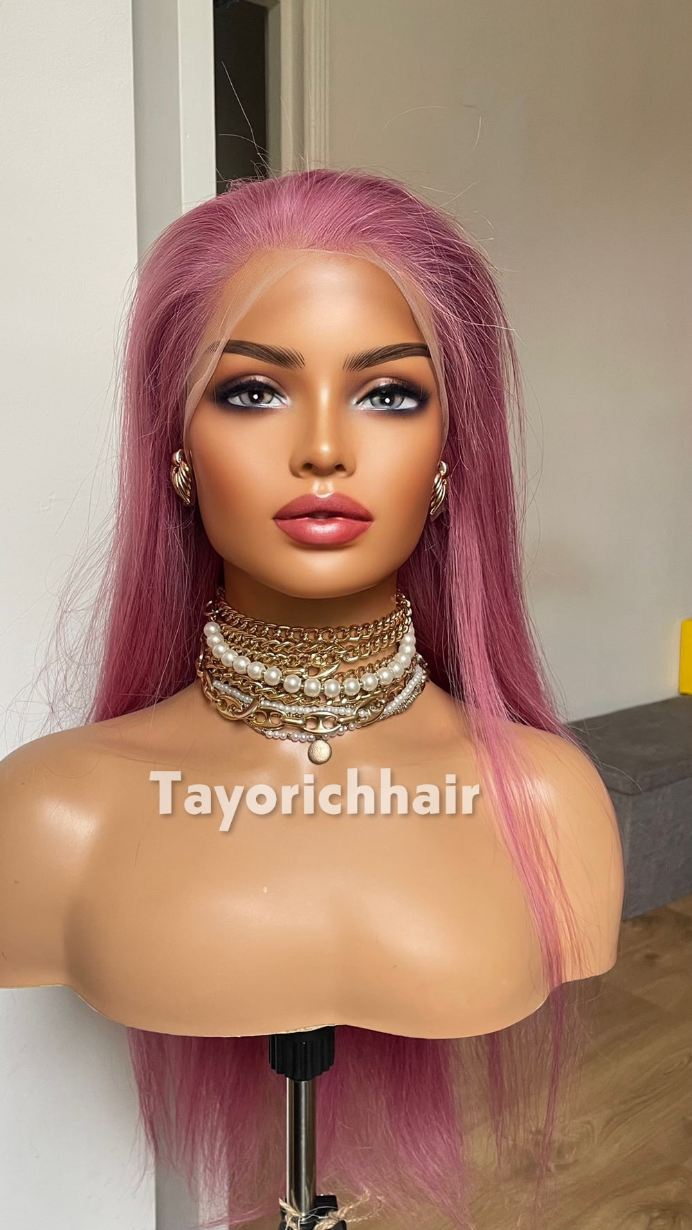 22-Inch Pastel Pink Straight Human Hair Wig – 13x4 Lace, 150% Density
