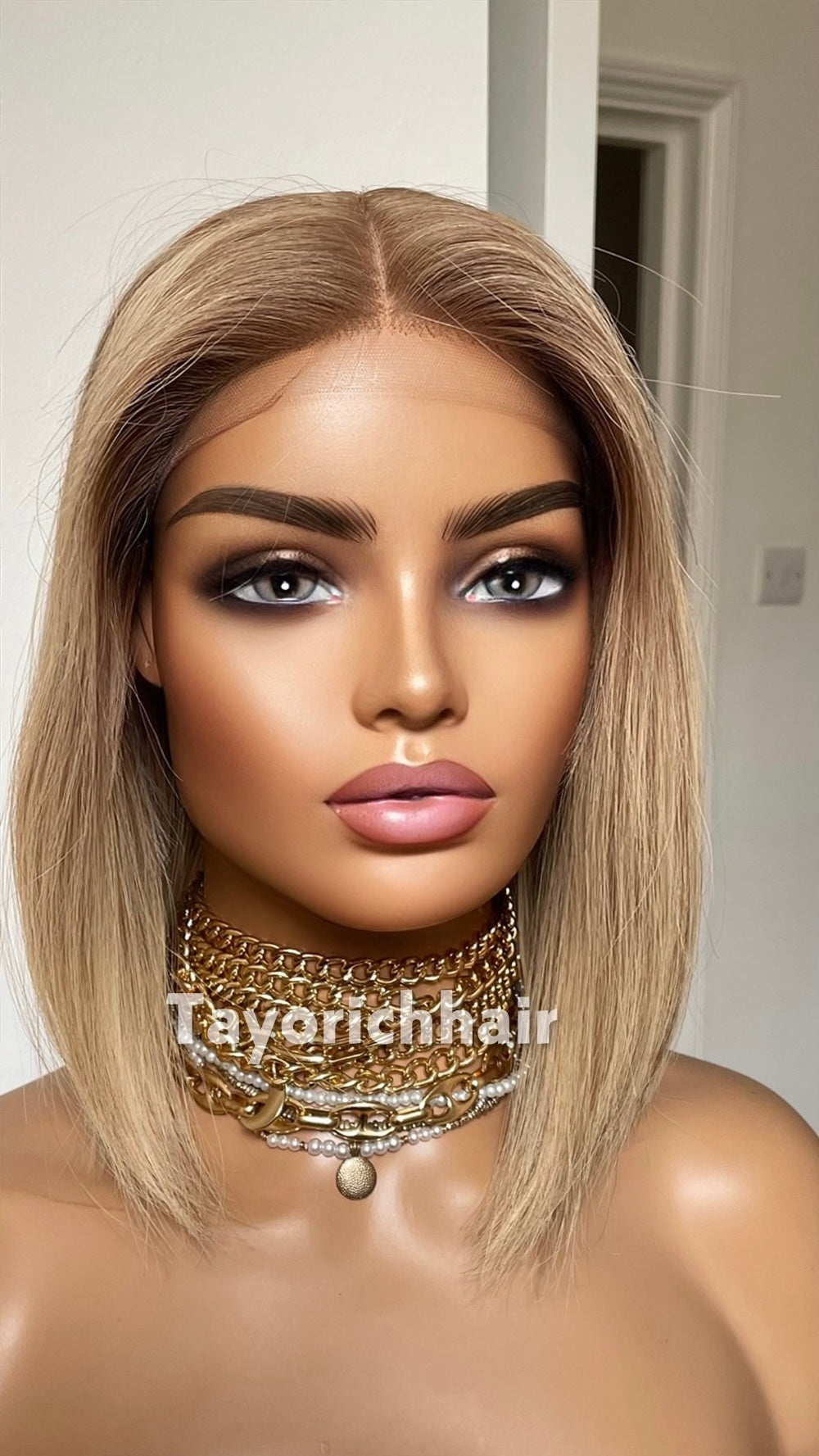 Glueless 12 Inch Blonde Bob Human Hair Wig - 150% Density, Silk Top European Virgin Hair