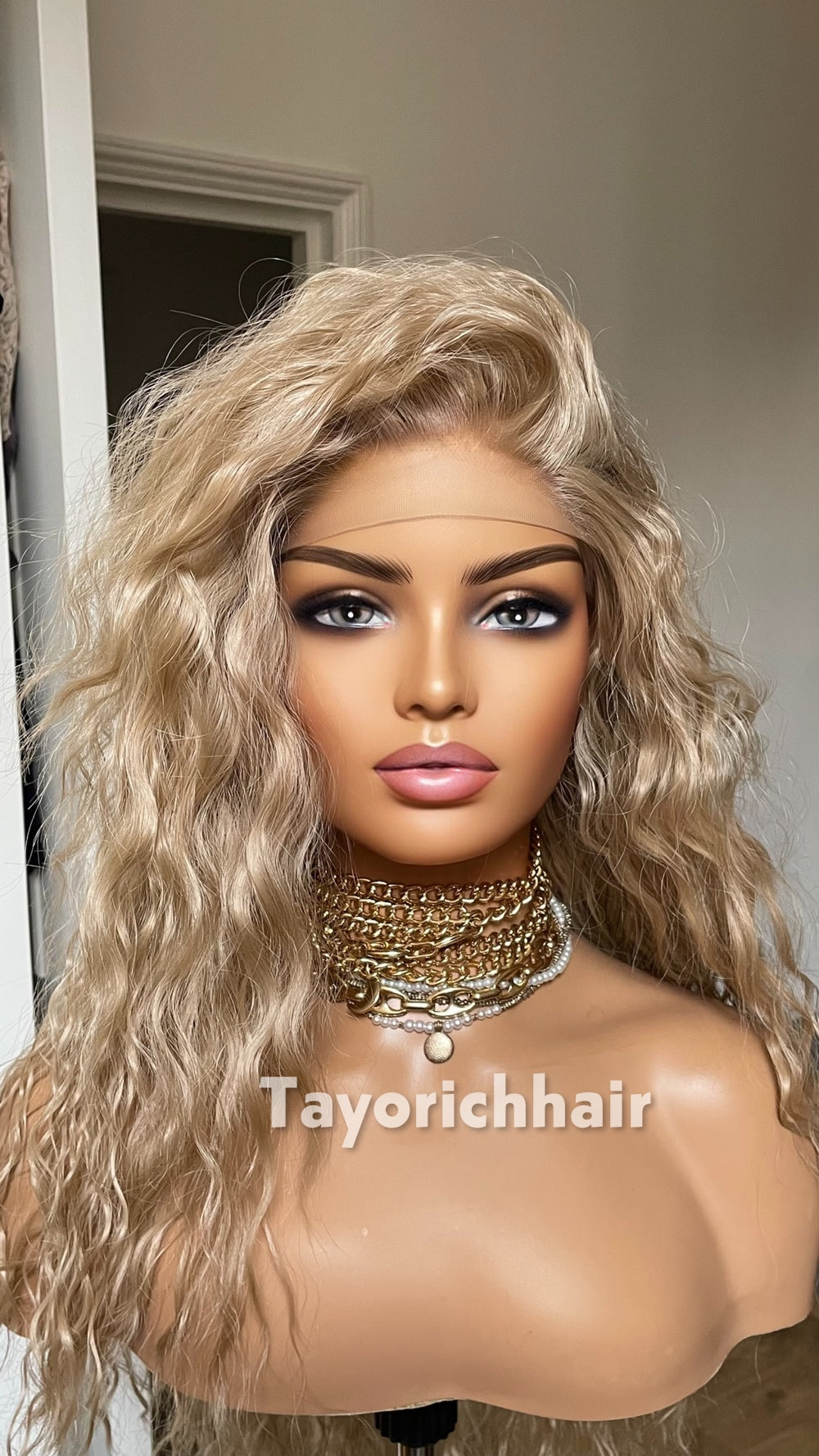 Medium Blonde Curly Wig | 10” Front 20” Back | Heat Safe Synthetic Lace Front Wig | 13x3 Transparent Lace | Small Cap | Tayorichhair