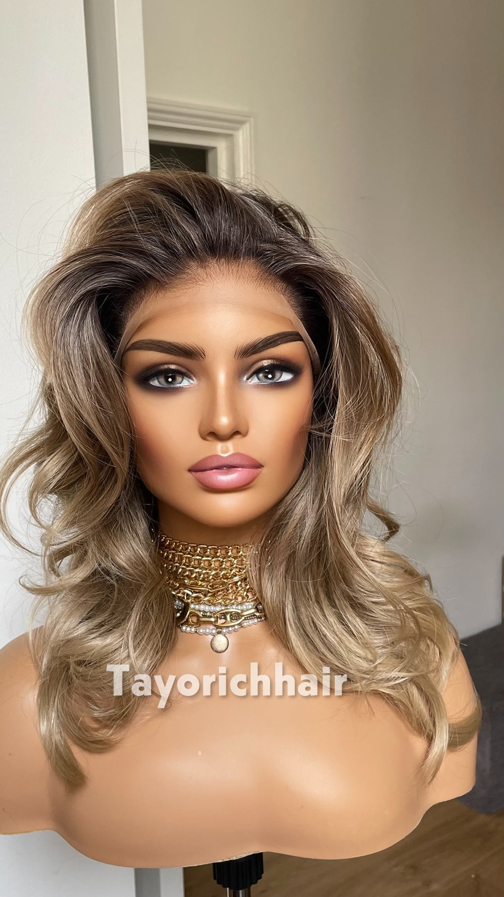 Mushroom Blonde Synthetic Lace Front Wig | 14 Inch Wavy Synthetic