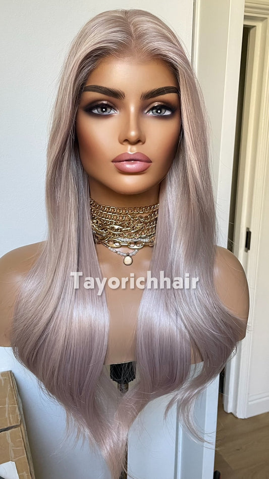 Tayorichhair Pale Pink Wavy Synthetic Wig – Pre-Cut 13x4 Transparent Lace Front (Heat-Friendly Costume & Cosplay Unit)
