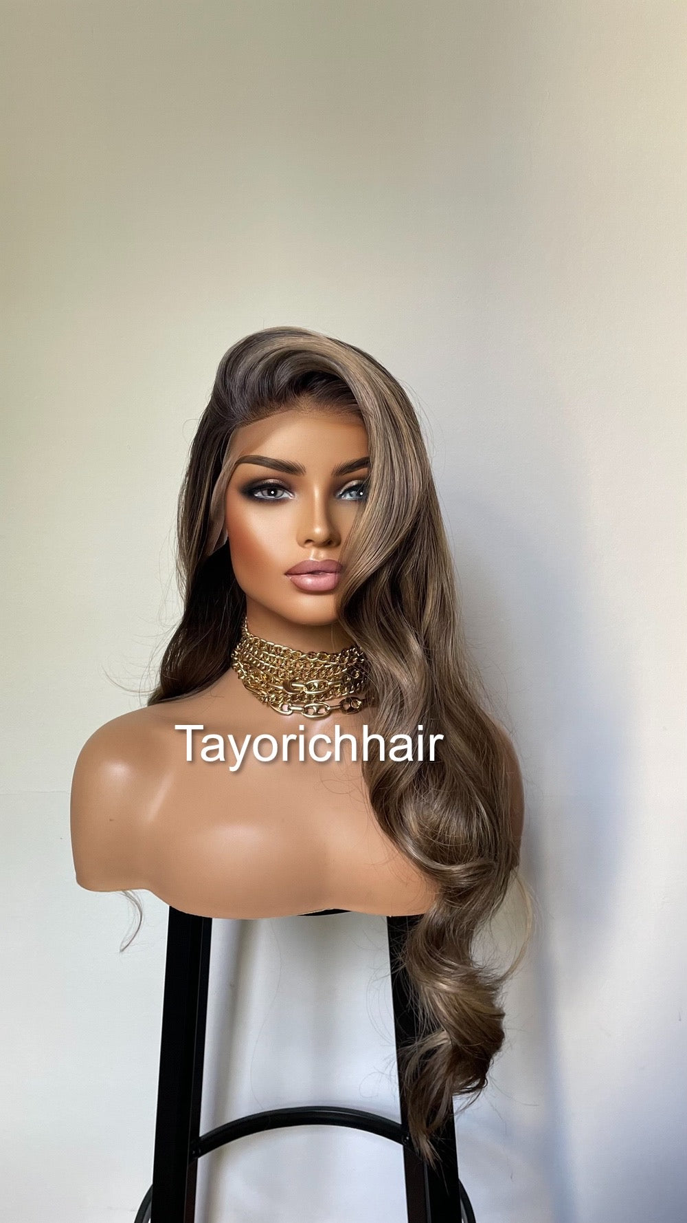 Money Piece Black And Ash Blonde Mix 13x4 Wide Lace Front Wig/Realistic Pre Plucked Hairline/ Layered 24 Inches Wig For Women/Synthetic Wigs