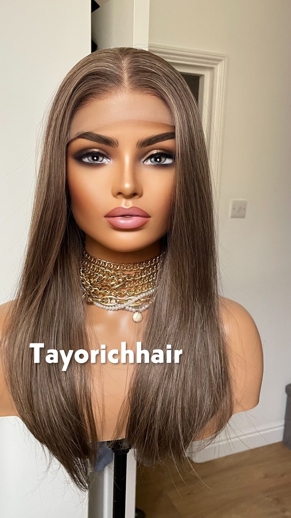 Dark Ash Blonde Straight Wig- 16 Inch Lace Front, Heat Resistant Synthetic Hair