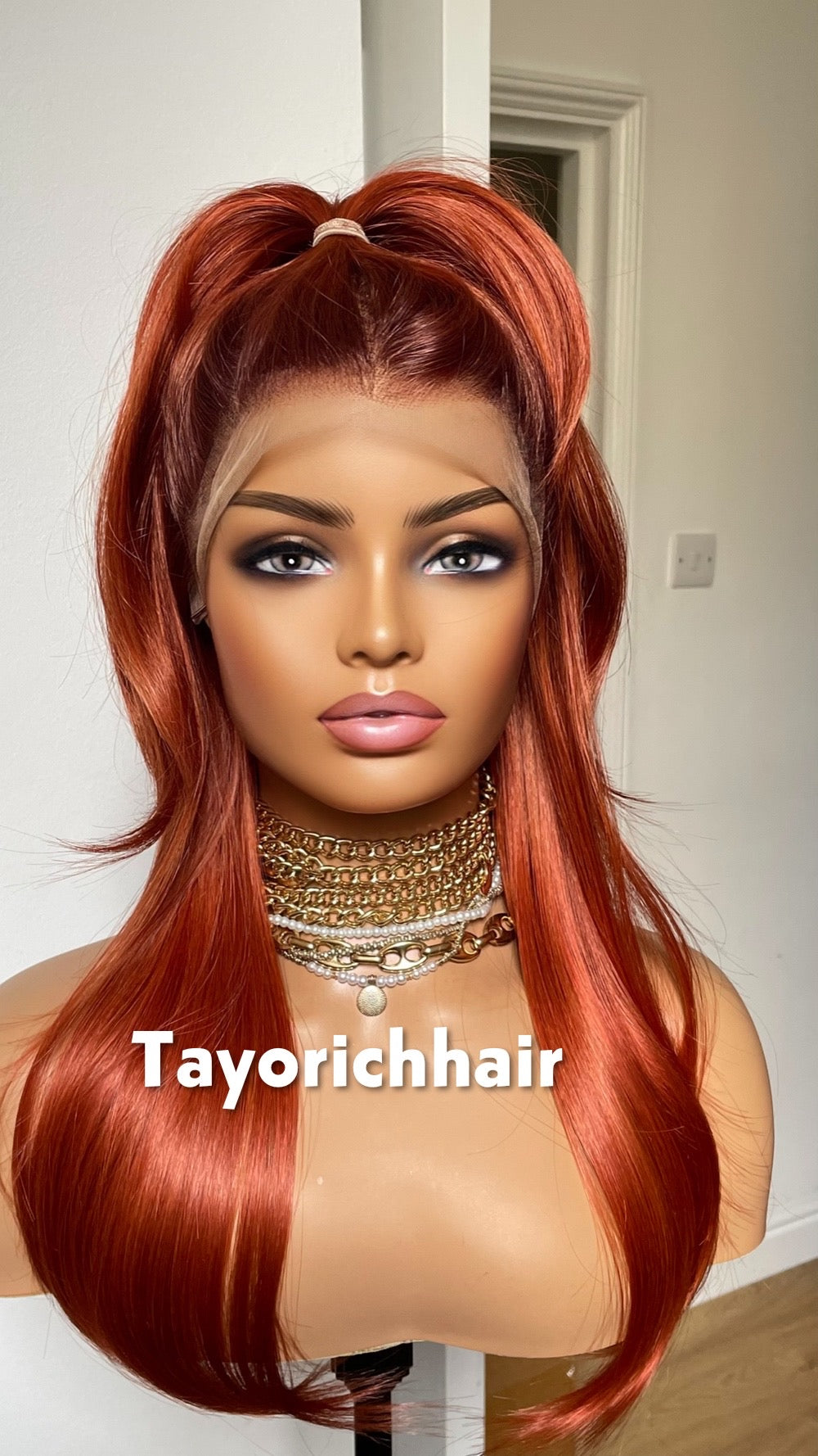 Fiery Copper Red Lace Front Wig: 16 Inch Heat Resistant Hair