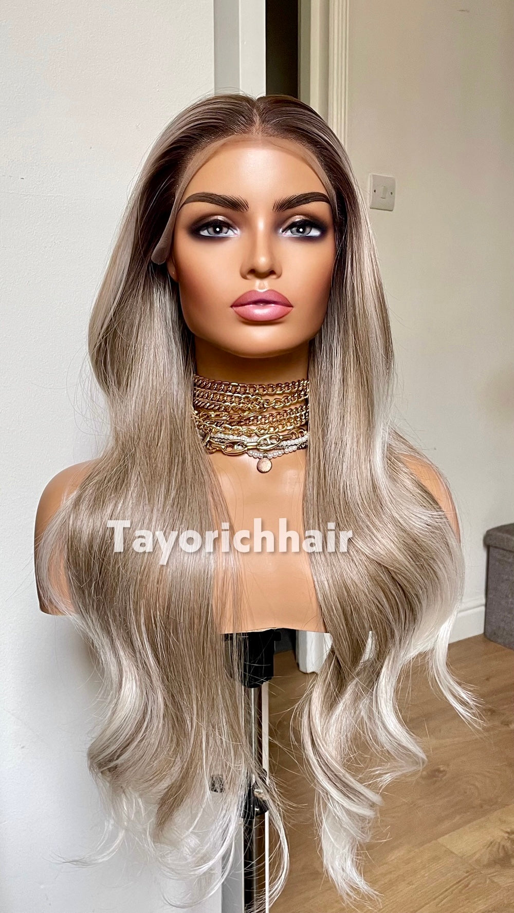 Dark Ash Blonde Wig With Highlights; Heat Safe Synthetic