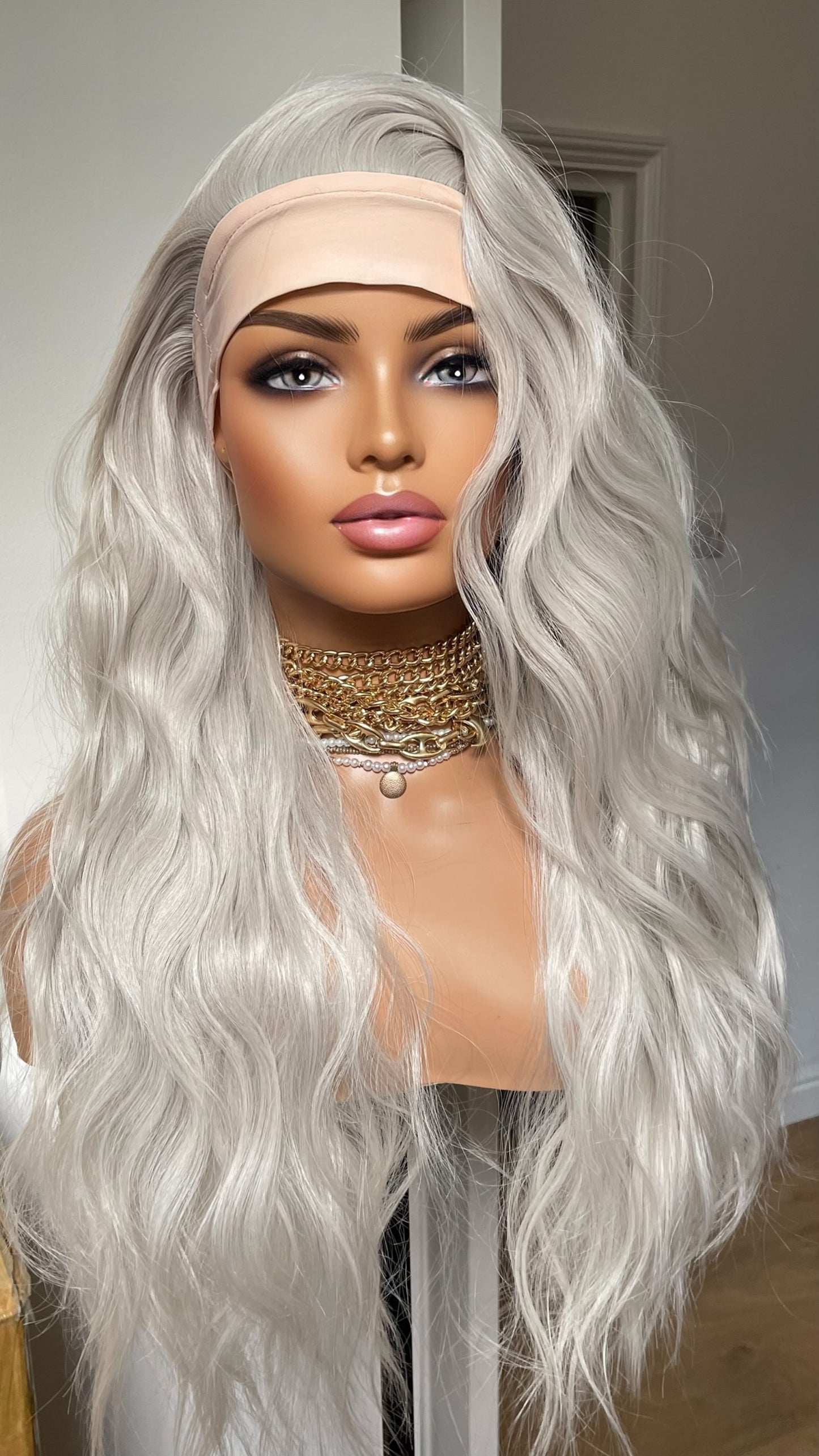 Ponytail Glueless Wig/ No Lace/ Headband Wig For Women/ Updo Synthetic Wig