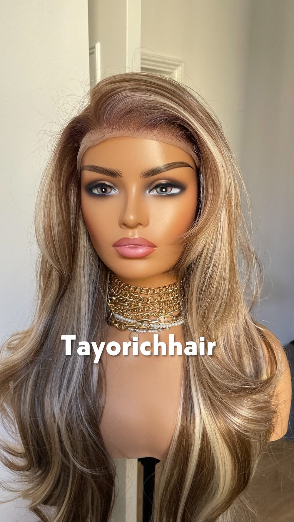 Mixed Blonde And Brown Lace Front Wig; Layered 24 Inch, Pre Plucked Hairline