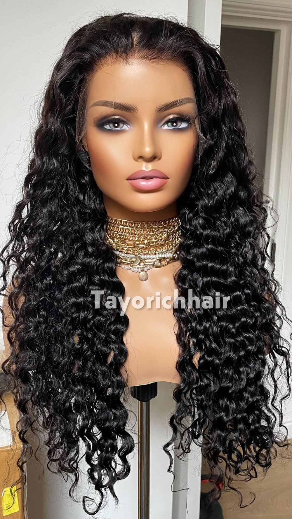 TayoRichHair 13x6 HD Lace Front Exotic Deep Curl Wig – 100% Soft Human Hair (24 Inch, 180% Density, Color 1B, Small/Medium Cap, Firm Hold Glueless Fit)