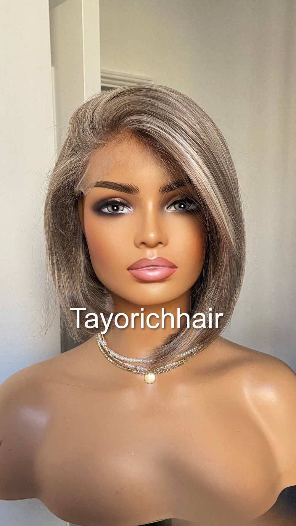 Grey Bob Wig | 10” Straight Heat-Safe Synthetic Lace Front Wig | Tayorichhair