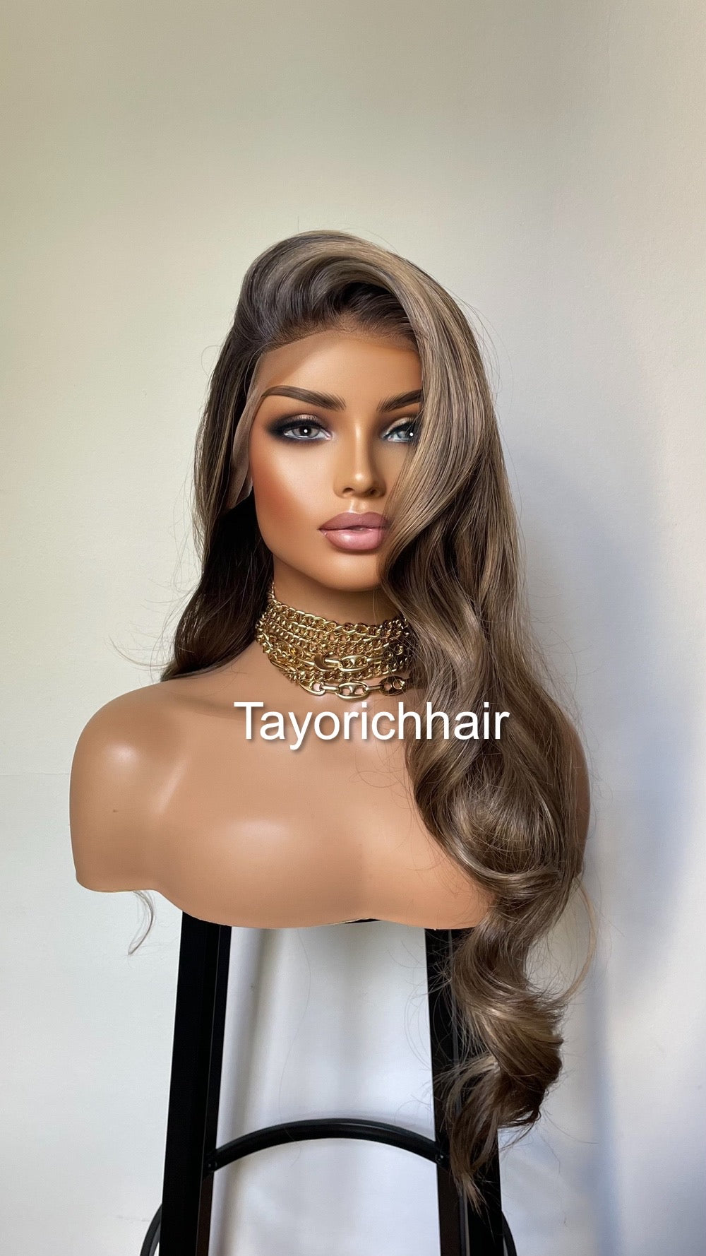 Money Piece Black And Ash Blonde Mix 13x4 Wide Lace Front Wig/Realistic Pre Plucked Hairline/ Layered 24 Inches Wig For Women/Synthetic Wigs