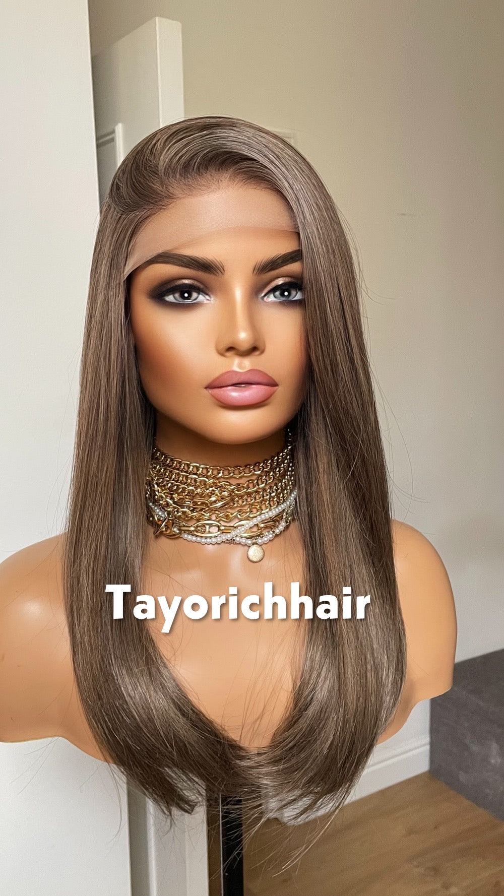 Dark Ash Blonde Straight Wig- 16 Inch Lace Front, Heat Resistant Synthetic Hair