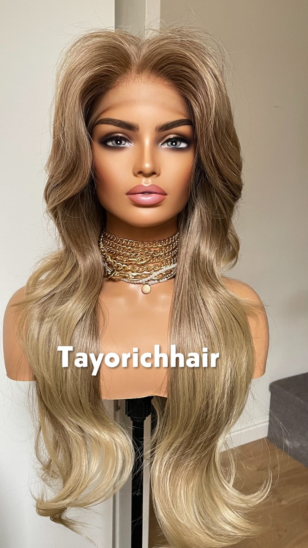 Ash Blonde Heat Safe Synthetic Lace Front Wig | 24” Layered | 13x6 Transparent Lace | Glueless | Tayorichhair