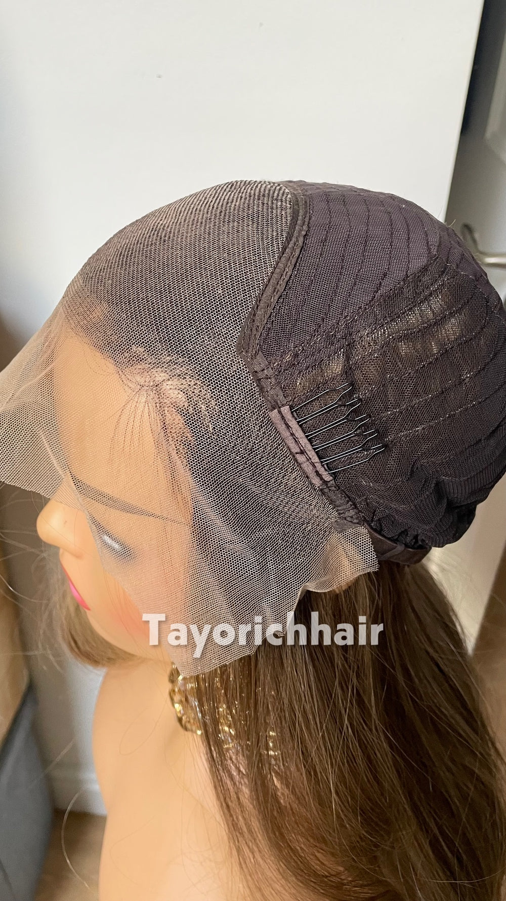 Dark Ash Brown Wig with Blonde Highlights & Black Roots | 20” Wavy