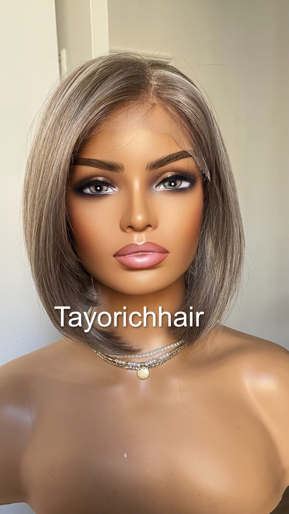 Grey Bob Wig | 10” Straight Heat-Safe Synthetic Lace Front Wig | Tayorichhair
