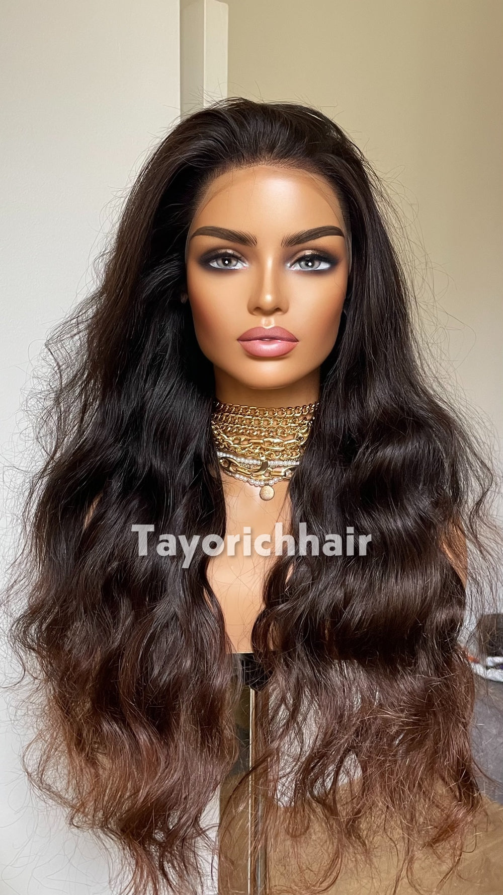 Ombre Black to Brown Human Hair Lace Front Wig | 24” Wavy HD Lace Wig | 13x4 Glueless Wig | 100% Human Hair | Tayorichhair