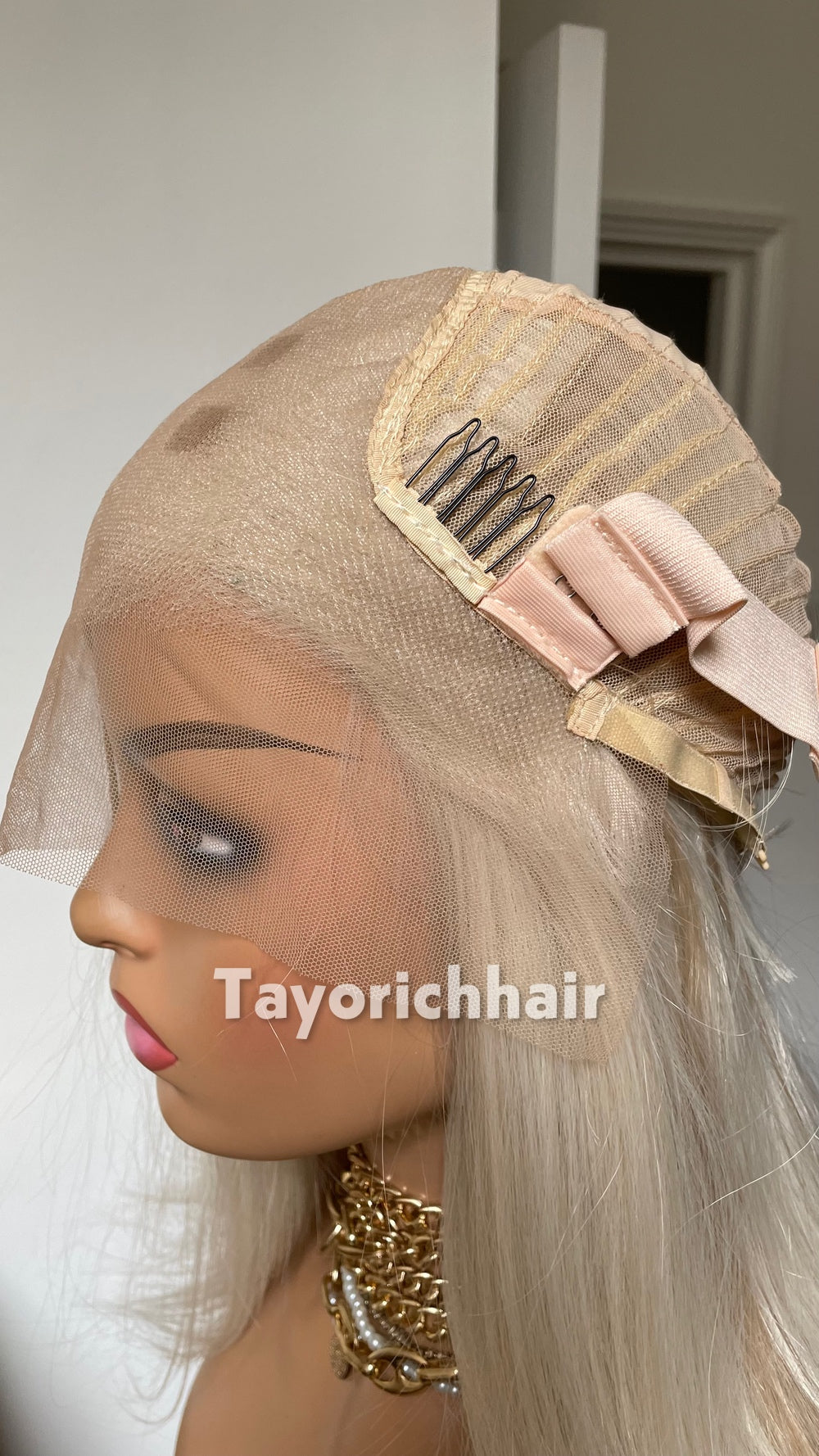 Tayorichhair Premium 16" Heat-Safe Synthetic Hair Wig – Platinum Blonde with Mild Lowlights, Pre-Plucked 13x6 Deep Lace Front (Free Parting)