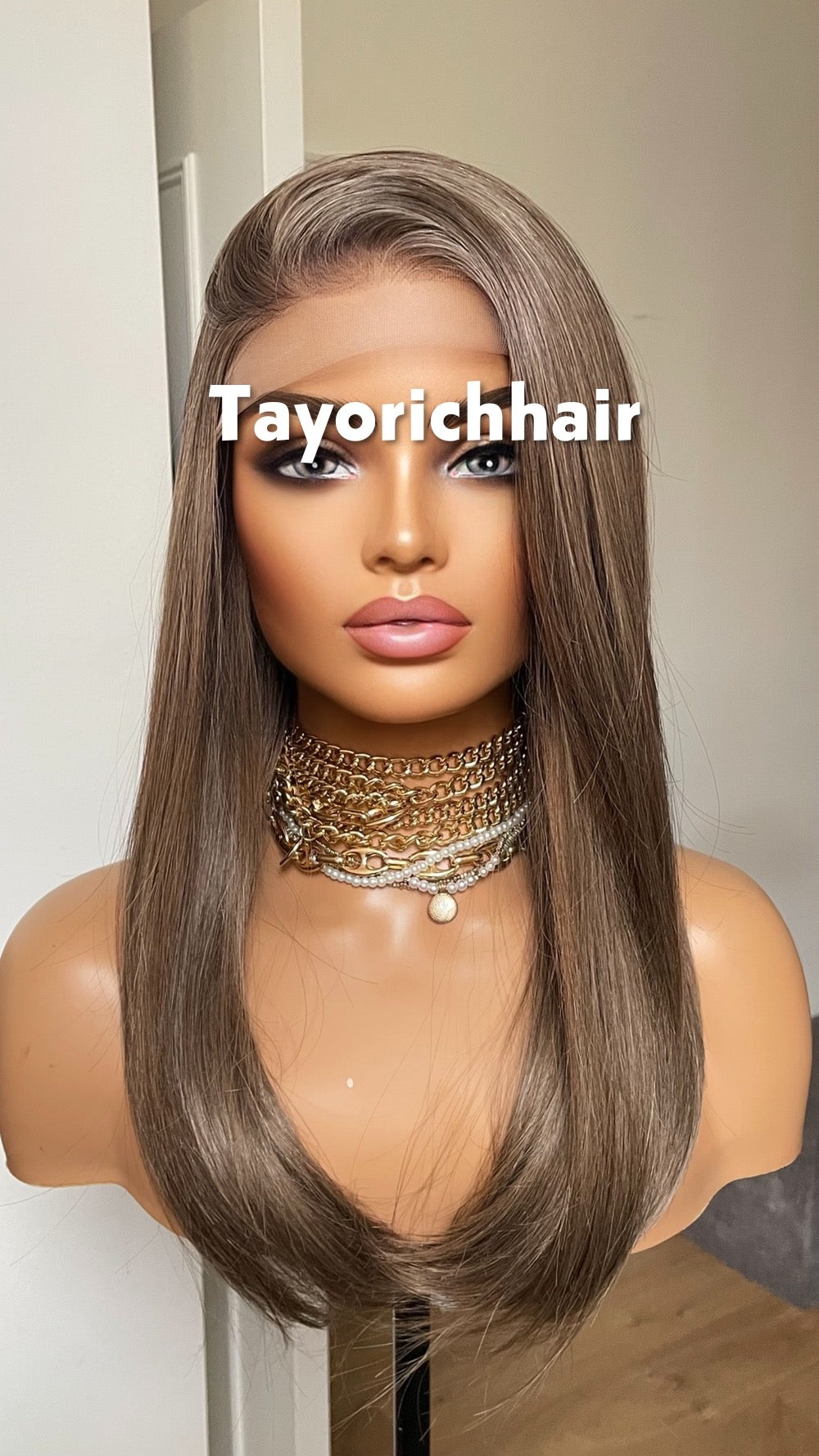 Dark Ash Blonde Straight Wig- 16 Inch Lace Front, Heat Resistant Synthetic Hair
