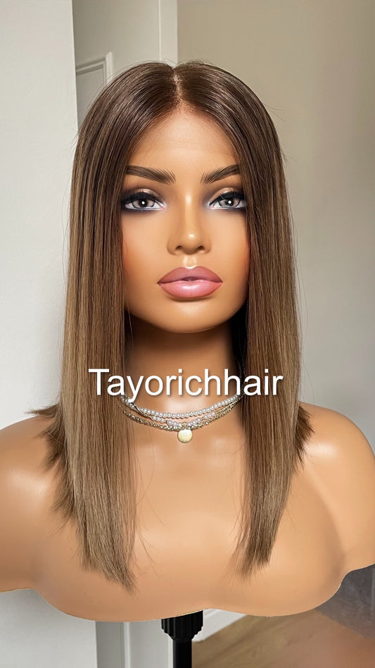 Dark Ash Brown Straight Human Hair Wig- 15 Inches Lace Top European Hair Wig- Natural Looking Luxury Wig- Small Cap Size- Tayorichhair Wigs