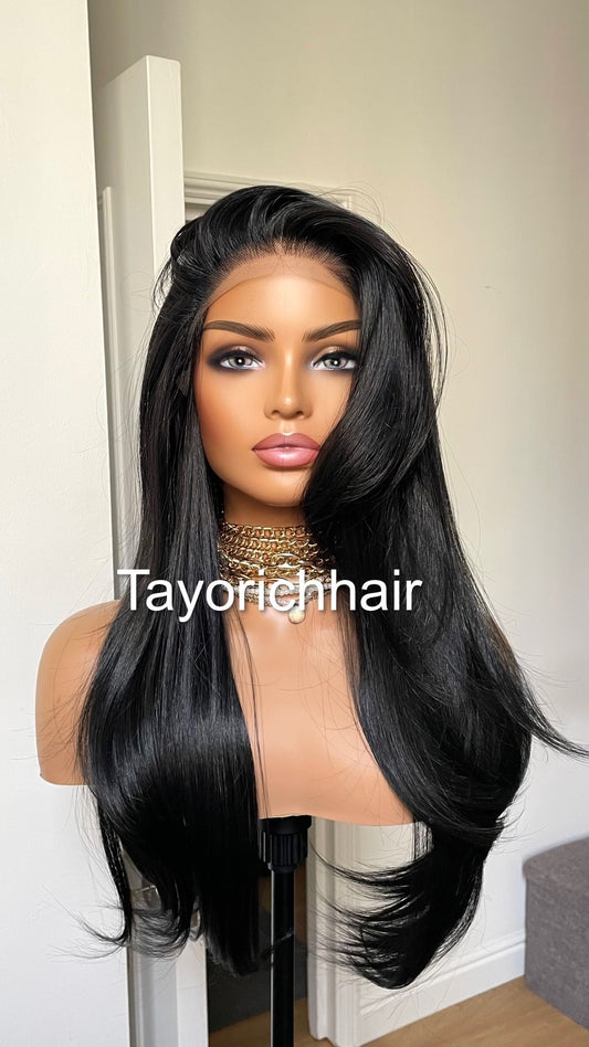 Tayorichhair 20-Inch Jet Black Straight Synthetic Wig – 13x3 Transparent Lace Front, Free Part Beginner-Friendly Glueless Daily Wear Wig