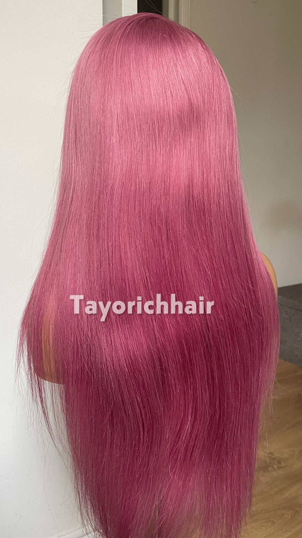 22-Inch Pastel Pink Straight Human Hair Wig – 13x4 Lace, 150% Density