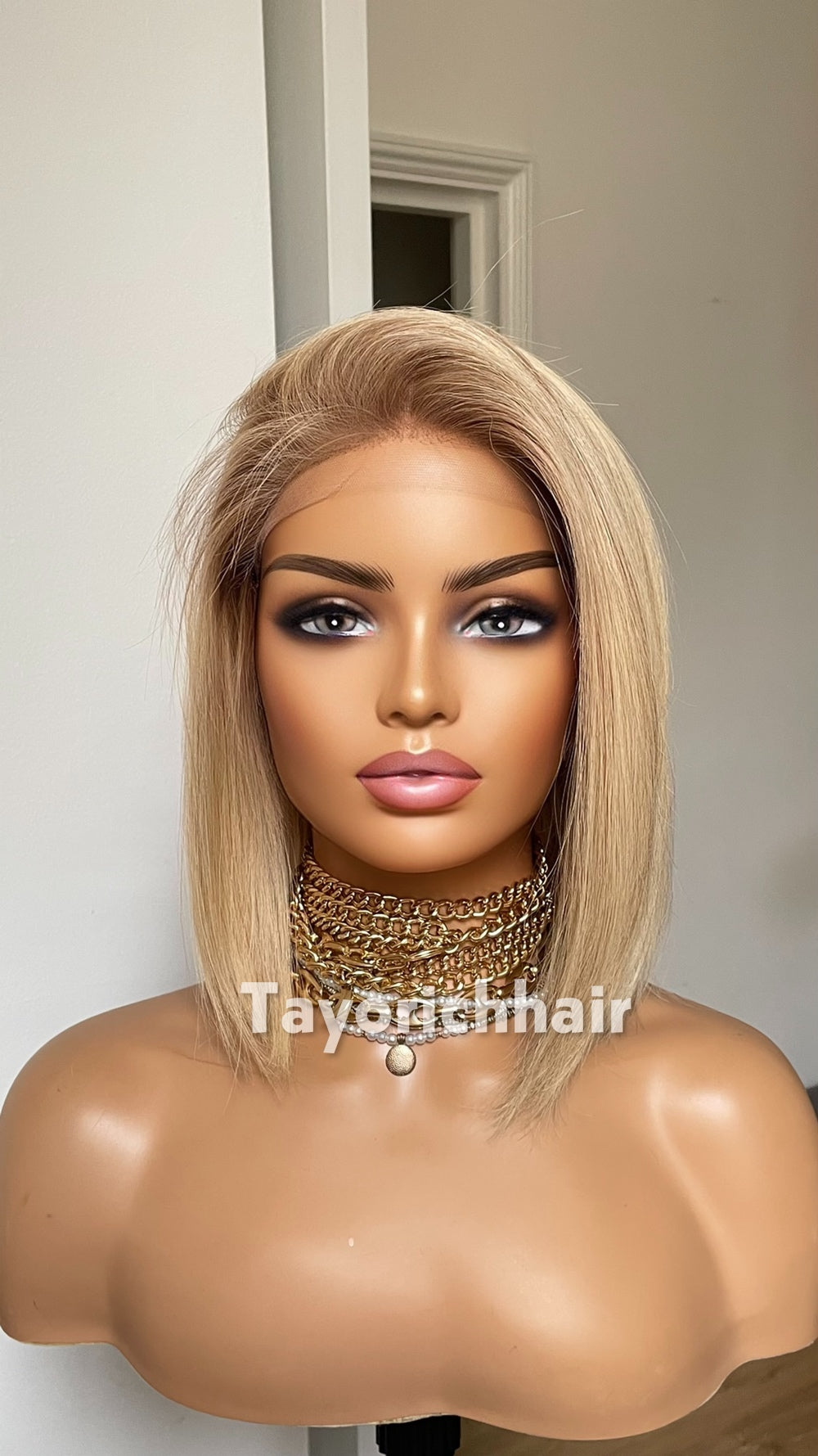 Glueless 12 Inch Blonde Bob Human Hair Wig - 150% Density, Silk Top European Virgin Hair