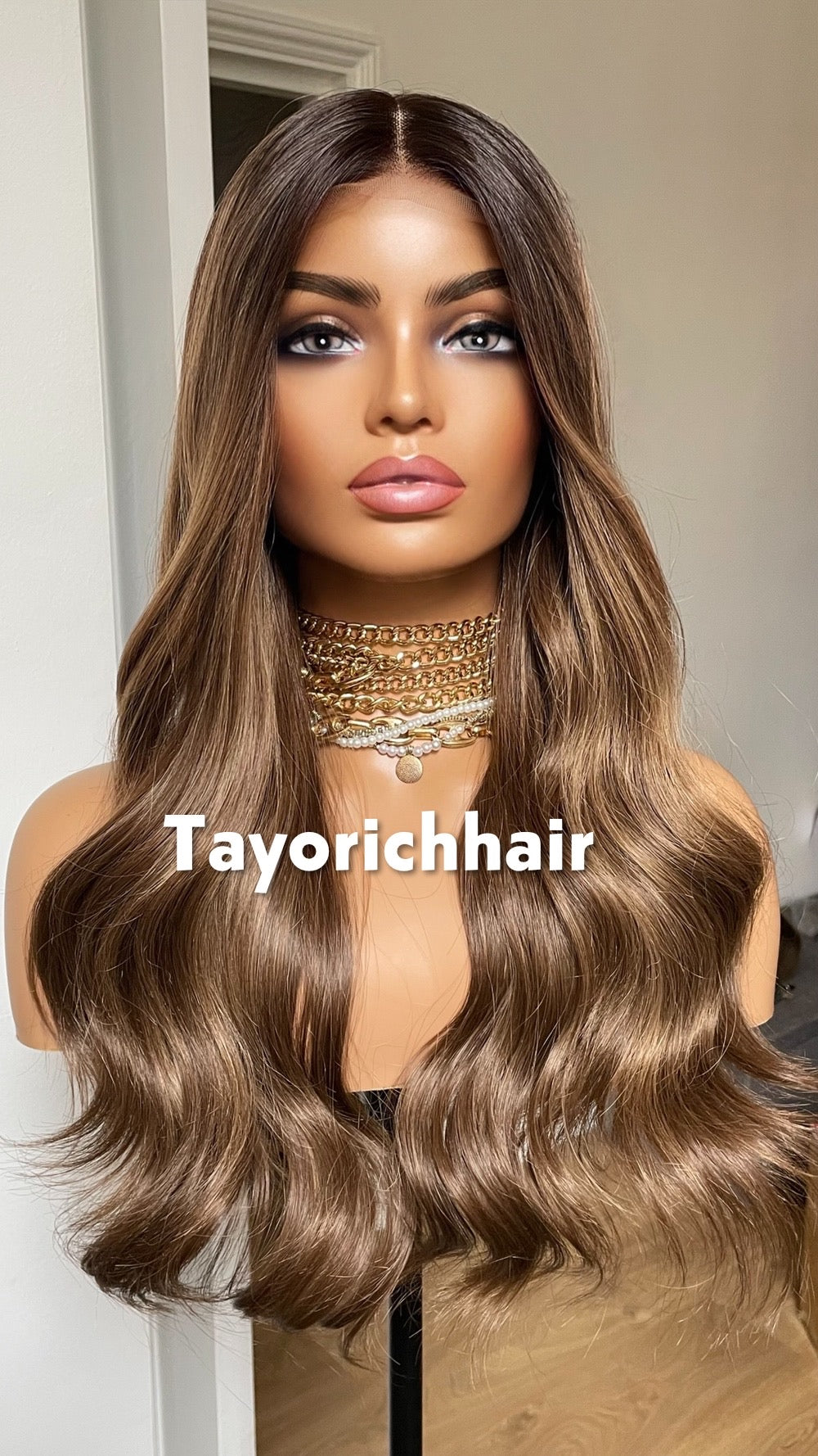 Bronde Wavy Hair Lace Frontal Wig; Heat Friendly Synthetic Wig; 13 By 6 Swiss Lace.