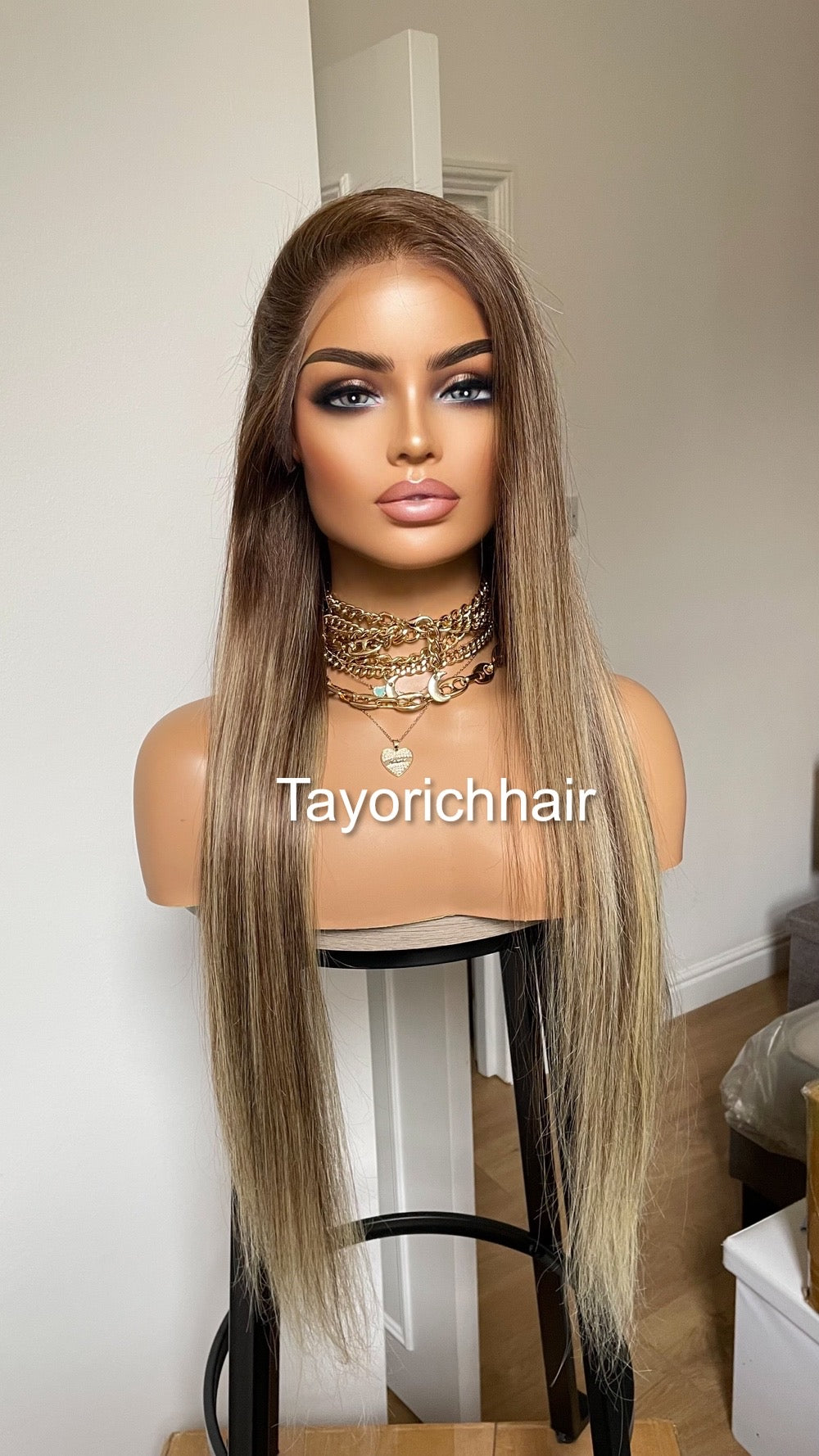 Ombre Balayage Brazilian Human Hair Wig•13x4 HD Lace Wig•Dark Brown Roots 26 Inches Long Straight Hair Wig•Ready To Ship Wig For Hairloss