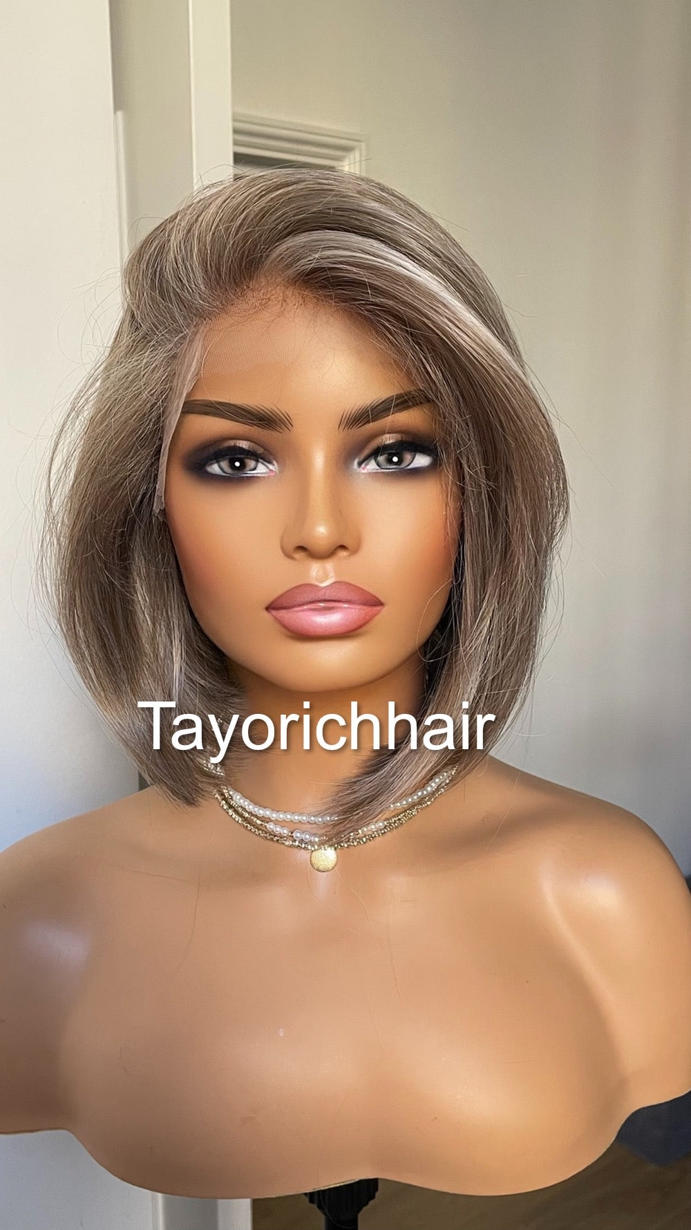 Grey Bob Wig | 10” Straight Heat-Safe Synthetic Lace Front Wig | Tayorichhair