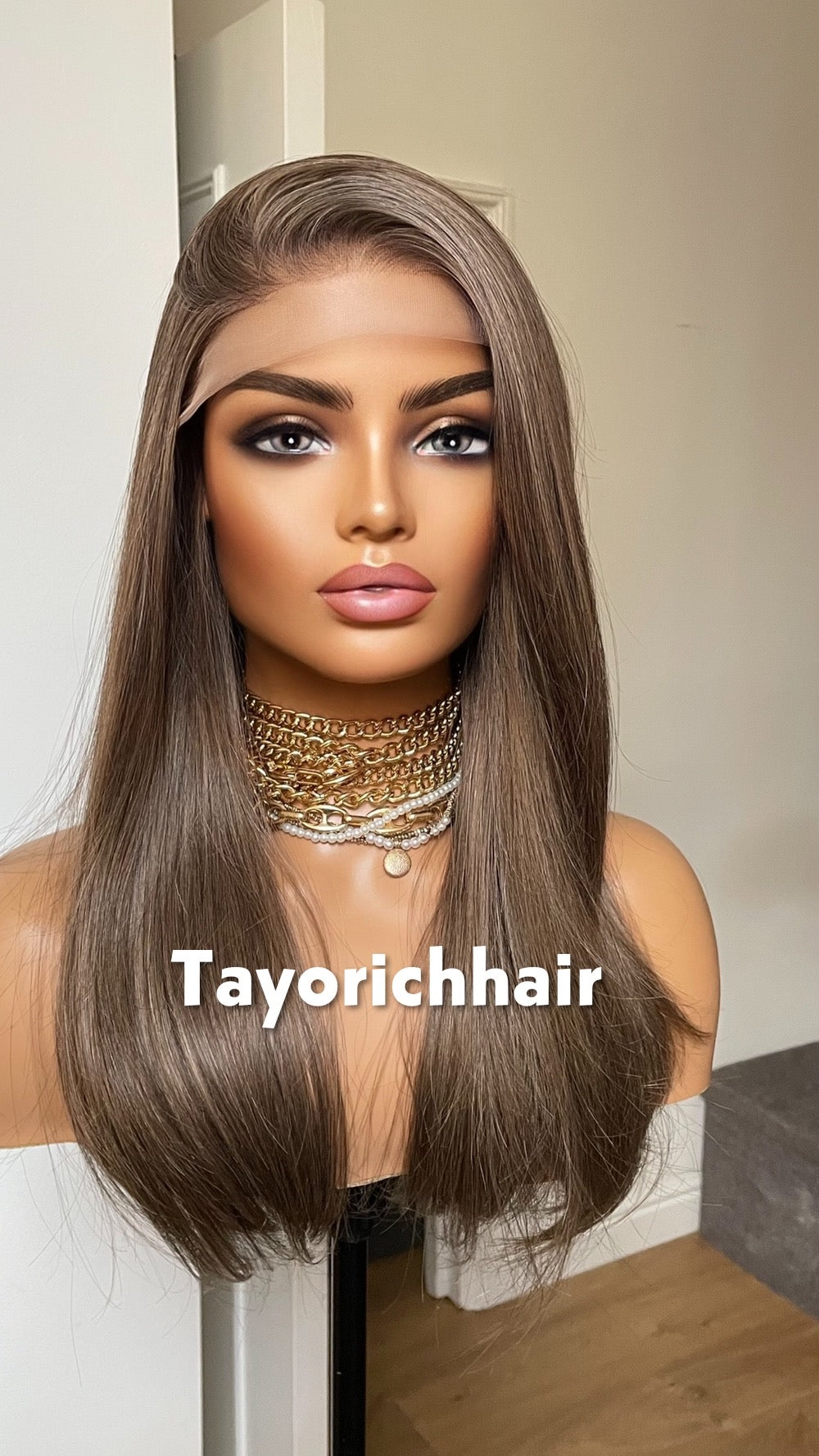Dark Ash Blonde Straight Wig- 16 Inch Lace Front, Heat Resistant Synthetic Hair