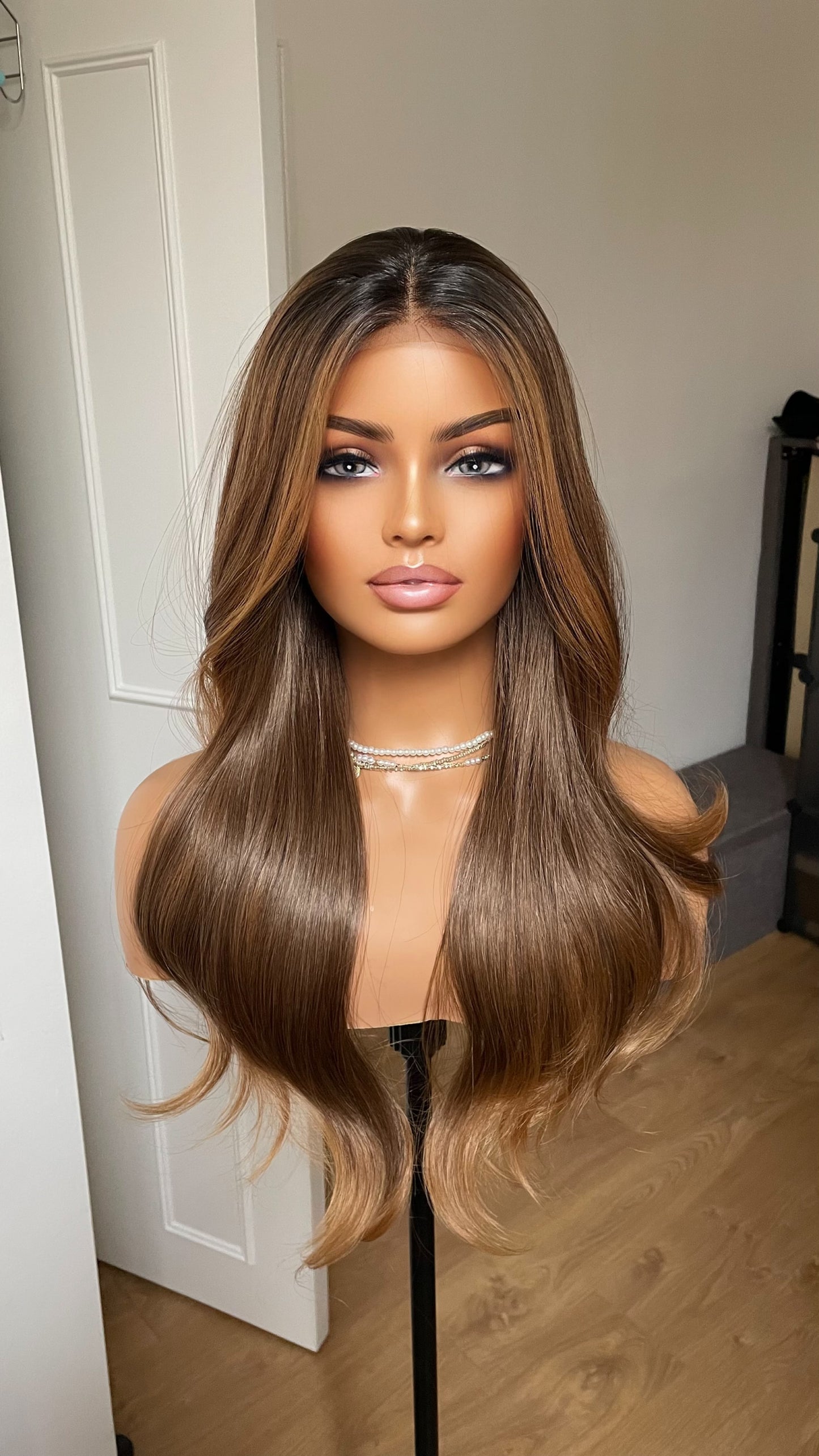 Caramel Brown Synthetic Lace Wig/20 Inches Wavy Hair Wig For Brunettes/Heat Resistant Synthetic Wigs For Women/ Ready To Ship Wigs
